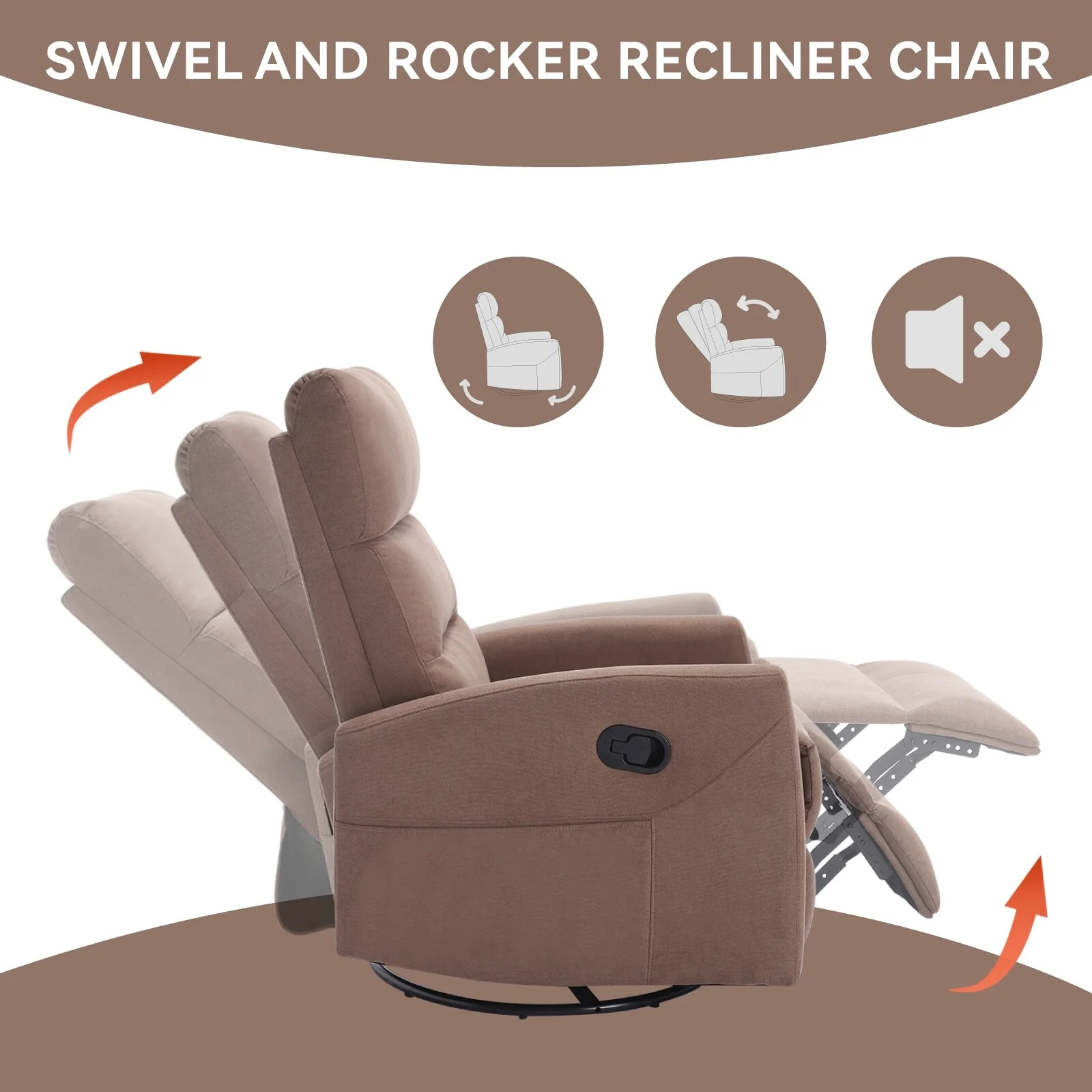 Manual Recliner Chair with Rocker and Swivel
