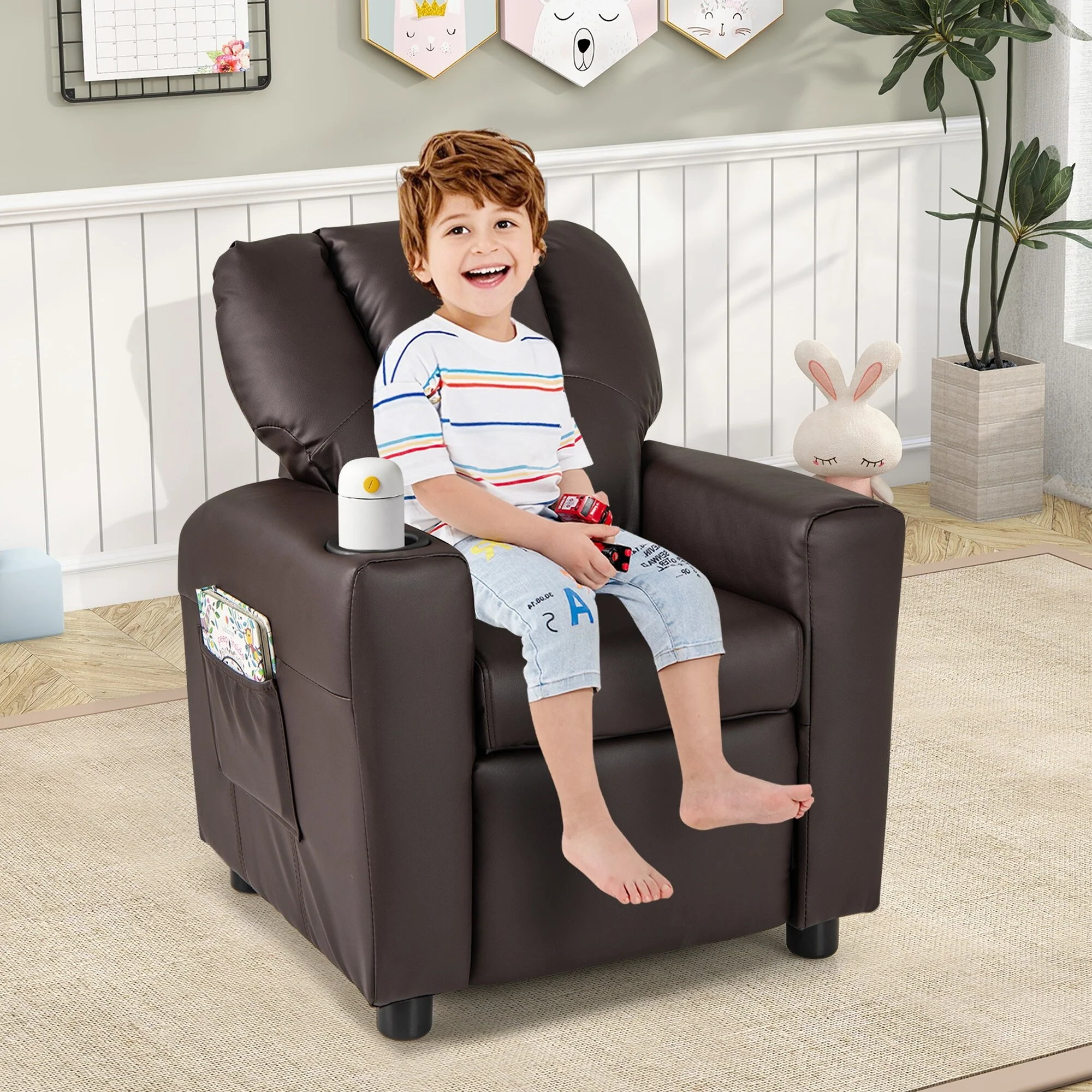 Costway Kids Recliner Chair with Cup Holder  Side Pocket Adjustable