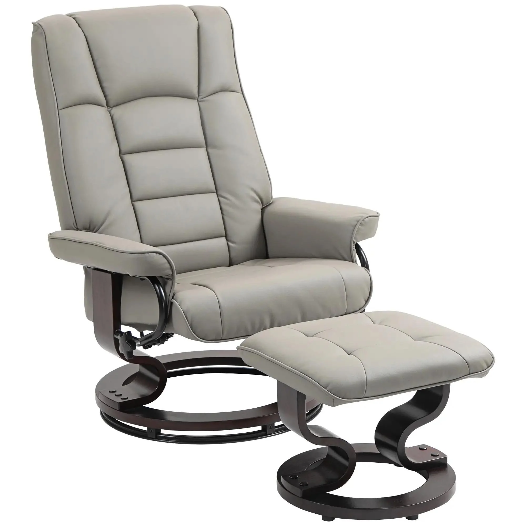 Faux Leather Swivel Recliner with Ottoman and Wood Base