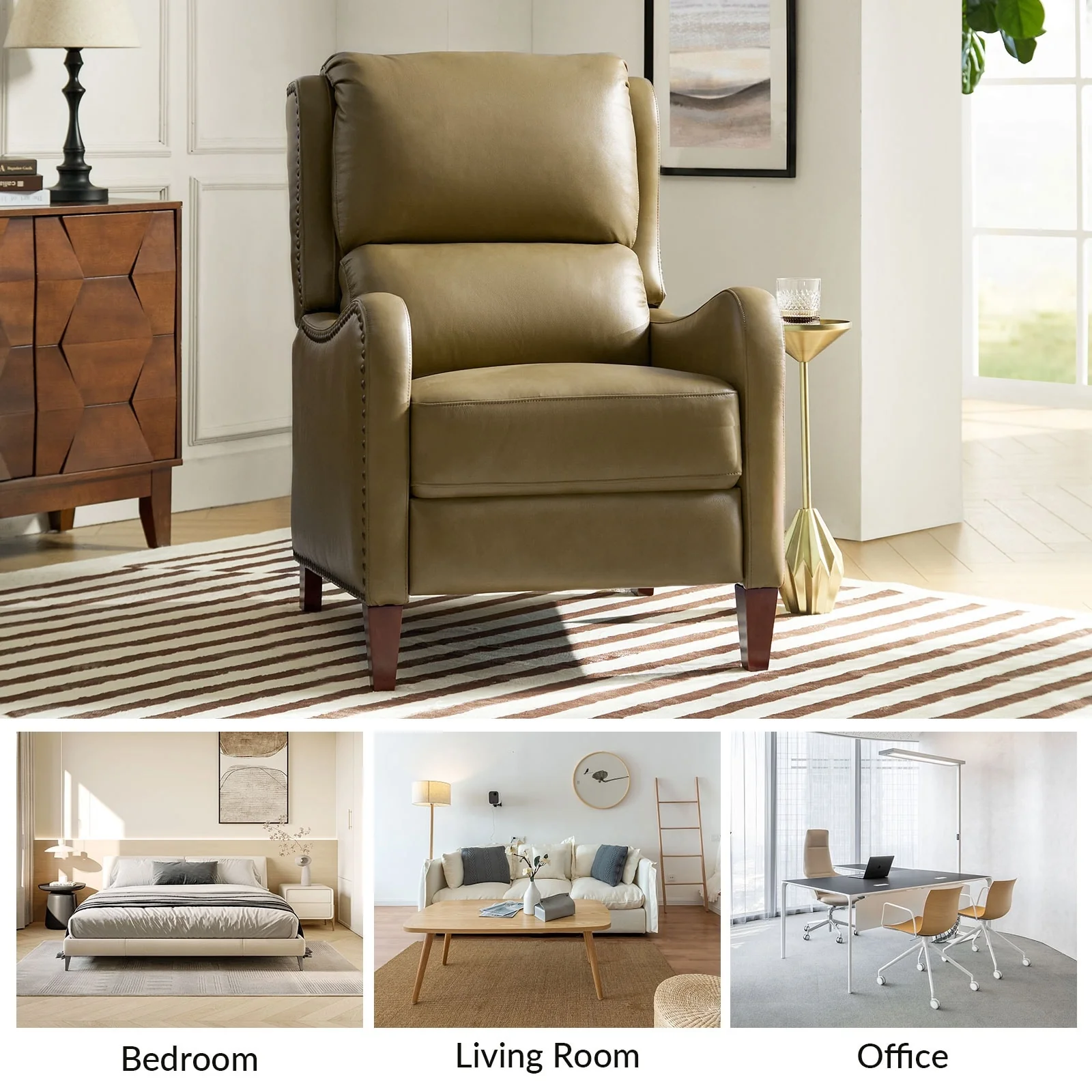 Brigida Modern Genuine Leather Nailhead Trim Recliner with Adjustable Footrest Set of 2 by HULALA HOME