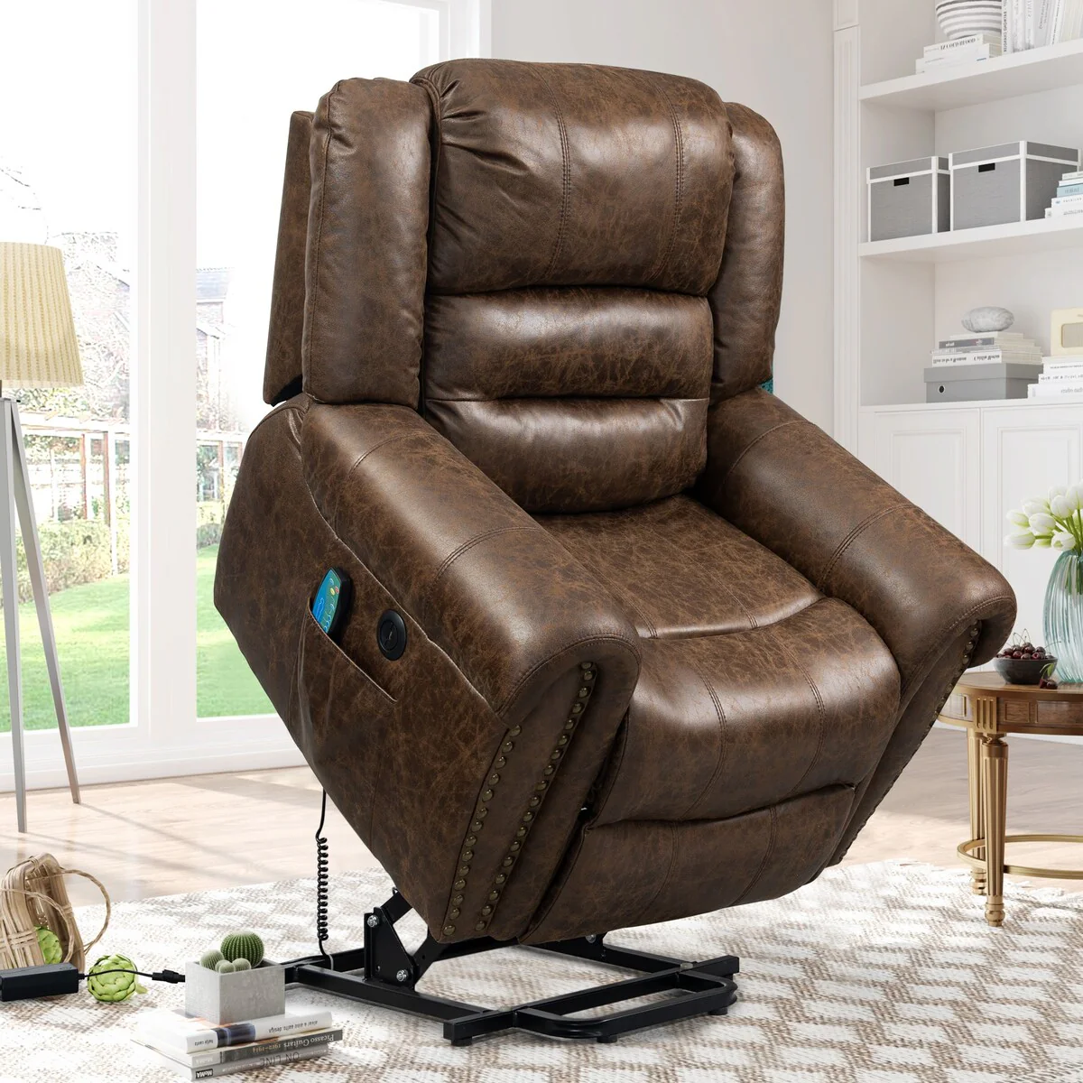 Faux Leather Oversized Power Lift Recliner Remote, Massage Heating