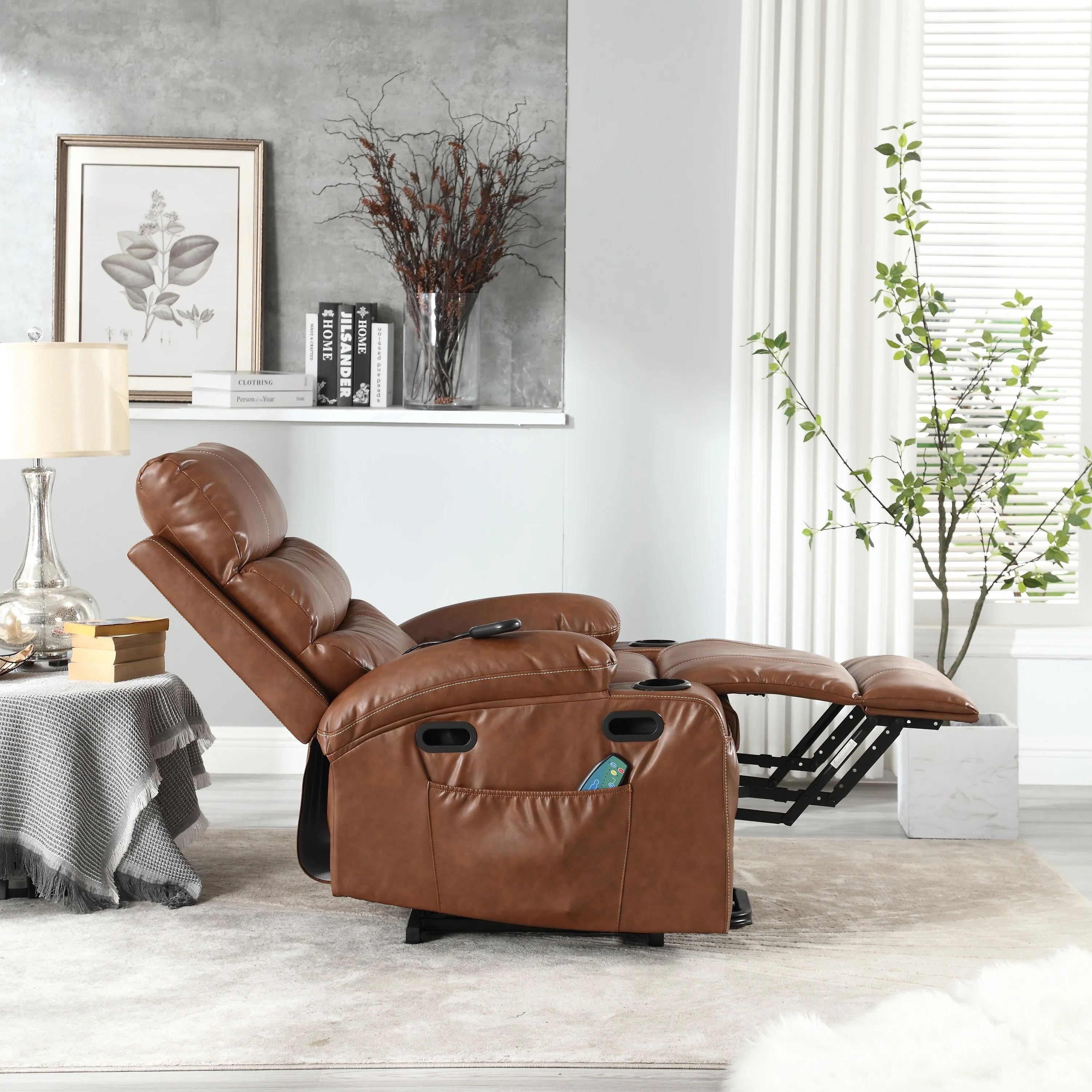 PU Leather Power Lift Recliner with Massage, Heating & Cup Holders
