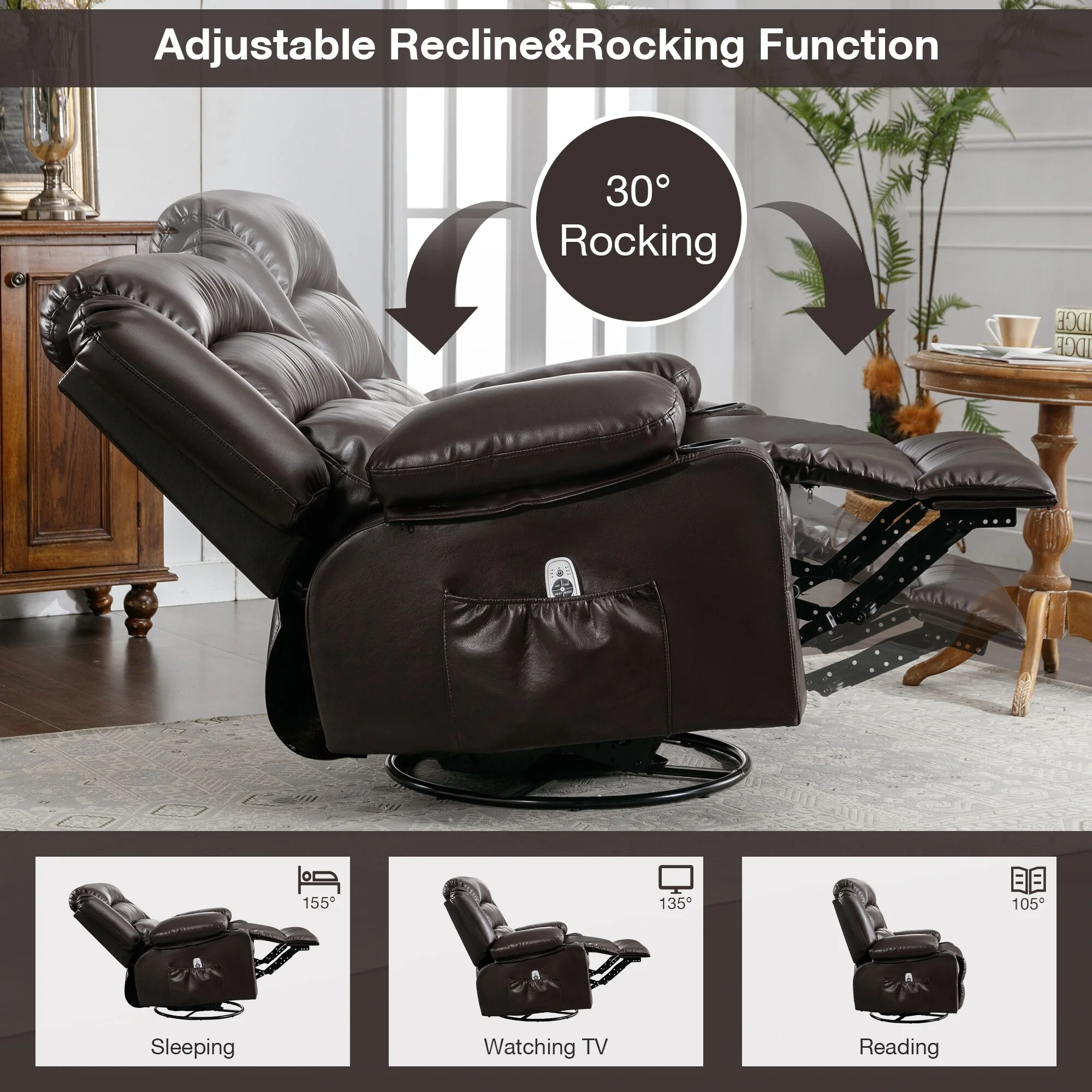 Massage Swivel Rocker Recliner Chair with Vibration Massage