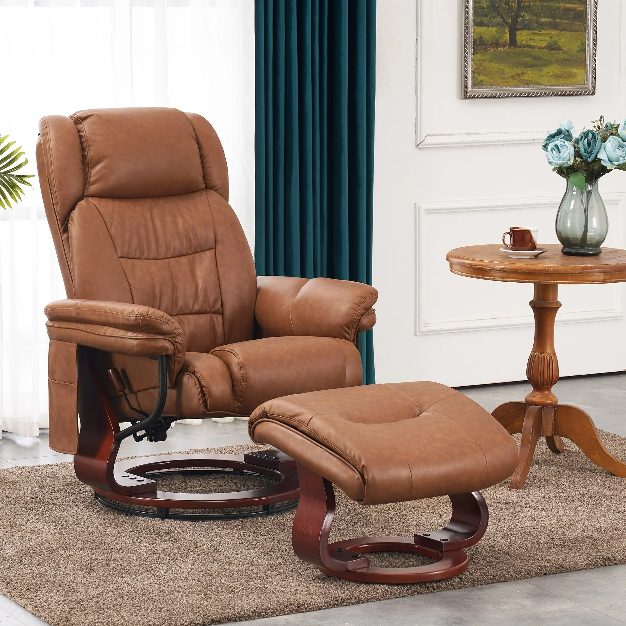MCombo Swivel Recliners with Ottoman, Vibration Massage TV Chairs with Side Pocket