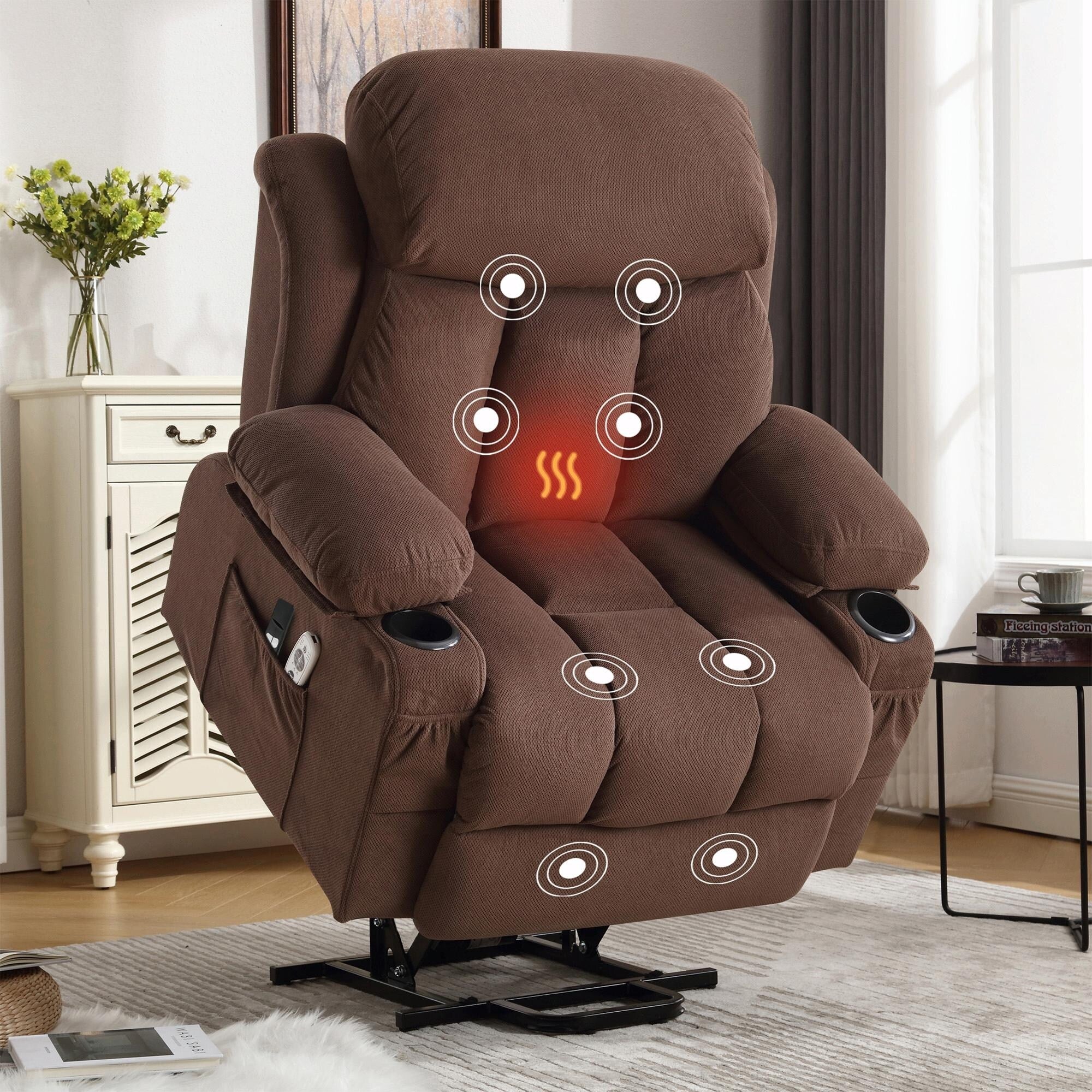 Power Lift Recliner Chair with Heat and Massage, Electric Fabric Recliner Chair