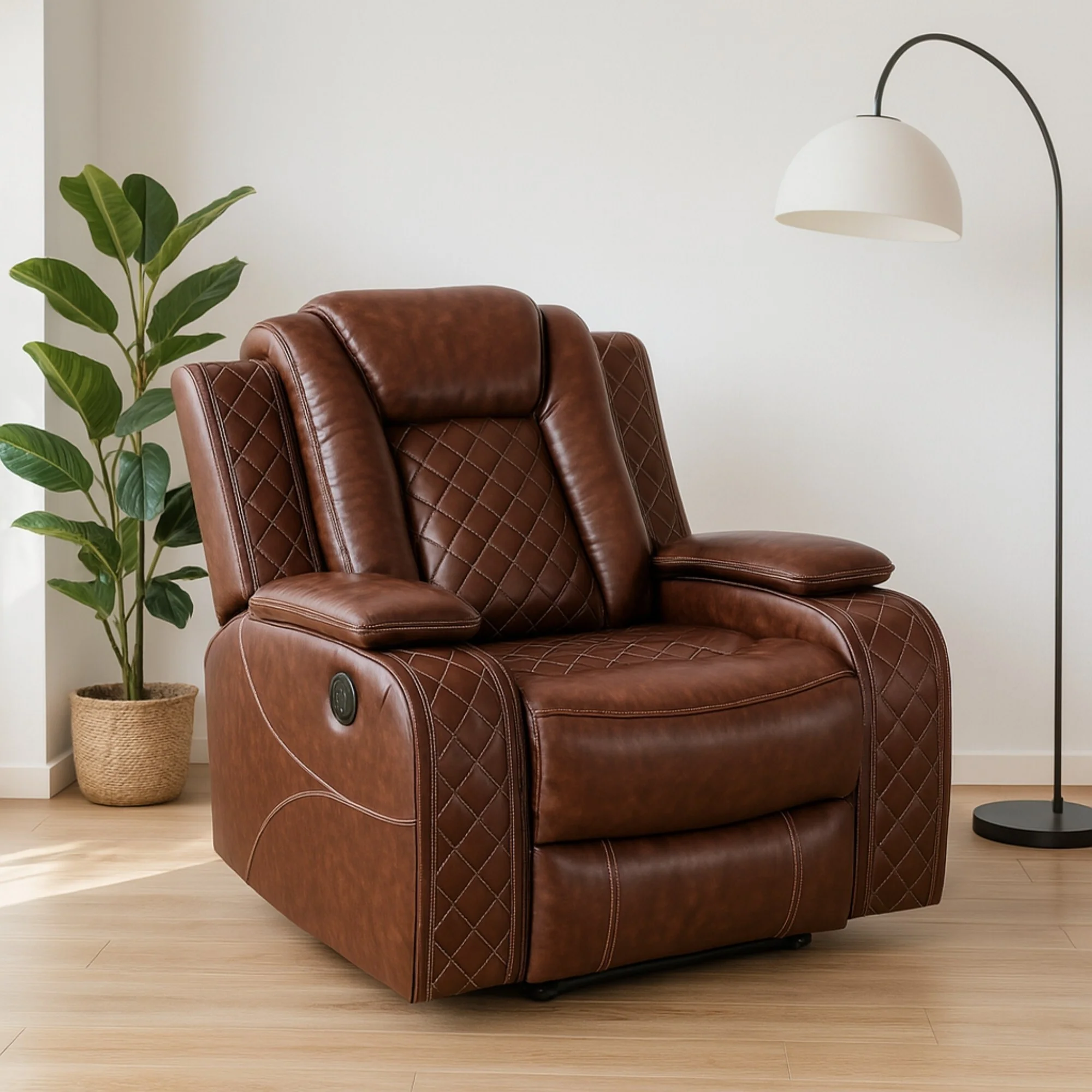 Modern Breathing Leather Recliner Chair with Ambient Lighting and USB-Powered LED