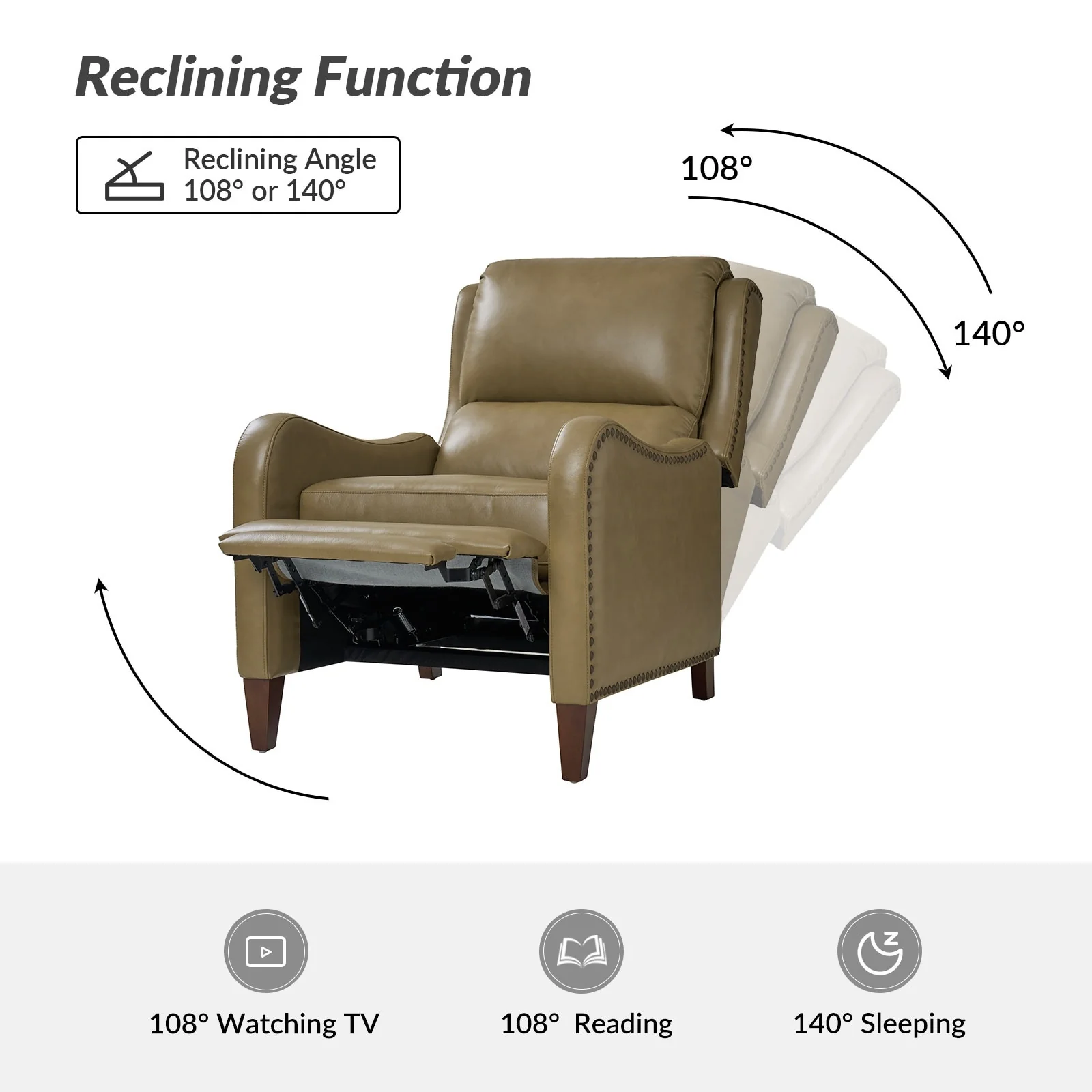 Brigida Modern Genuine Leather Nailhead Trim Recliner with Adjustable Footrest Set of 2 by HULALA HOME