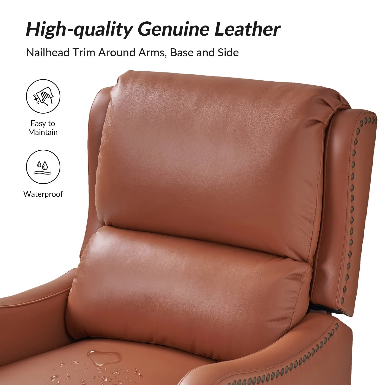Brigida Modern Genuine Leather Nailhead Trim Recliner with Adjustable Footrest Set of 2 by HULALA HOME