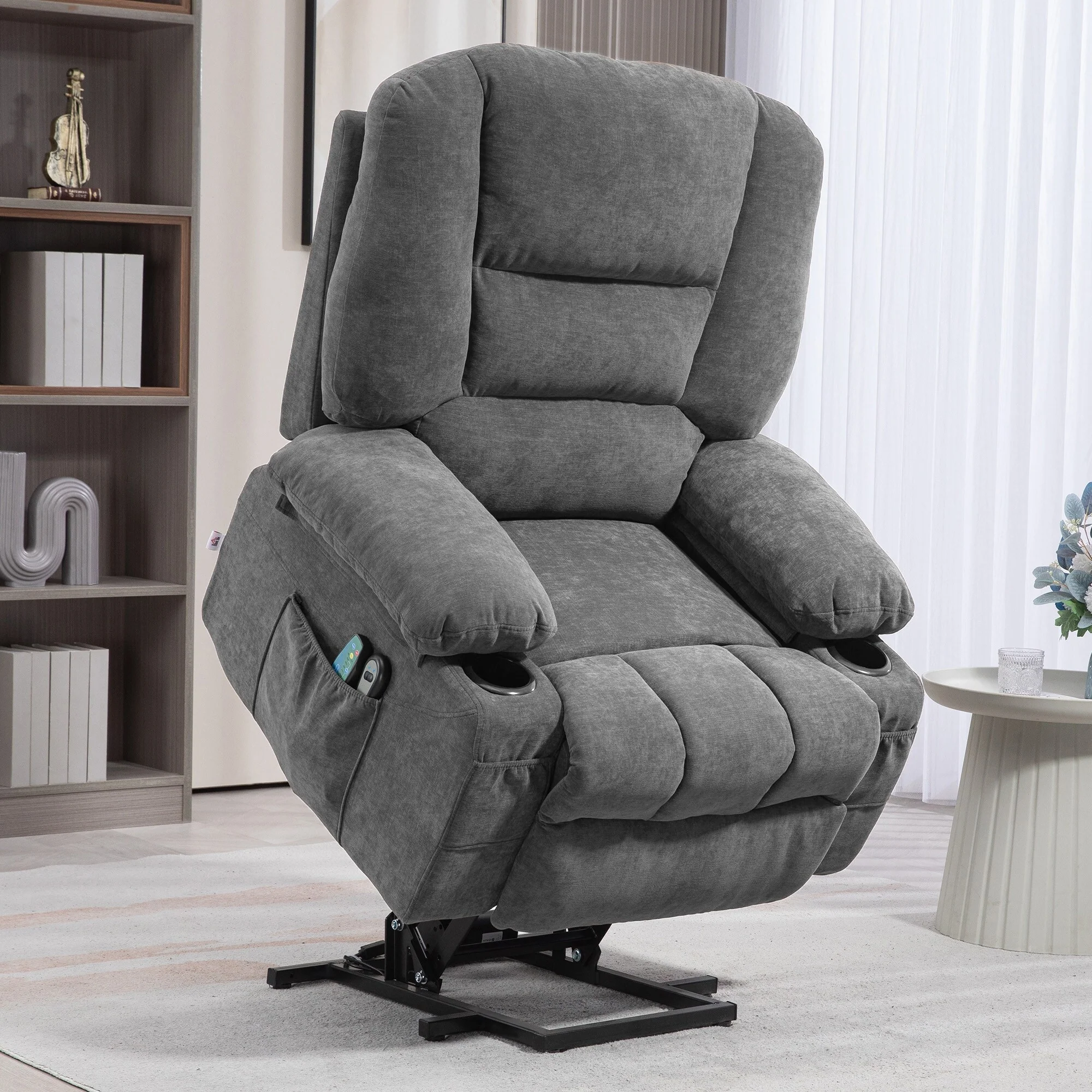 Brown Power Recliner with Vibration Massage, Heat, Remote Control, Easy Assembly, and Side Pockets