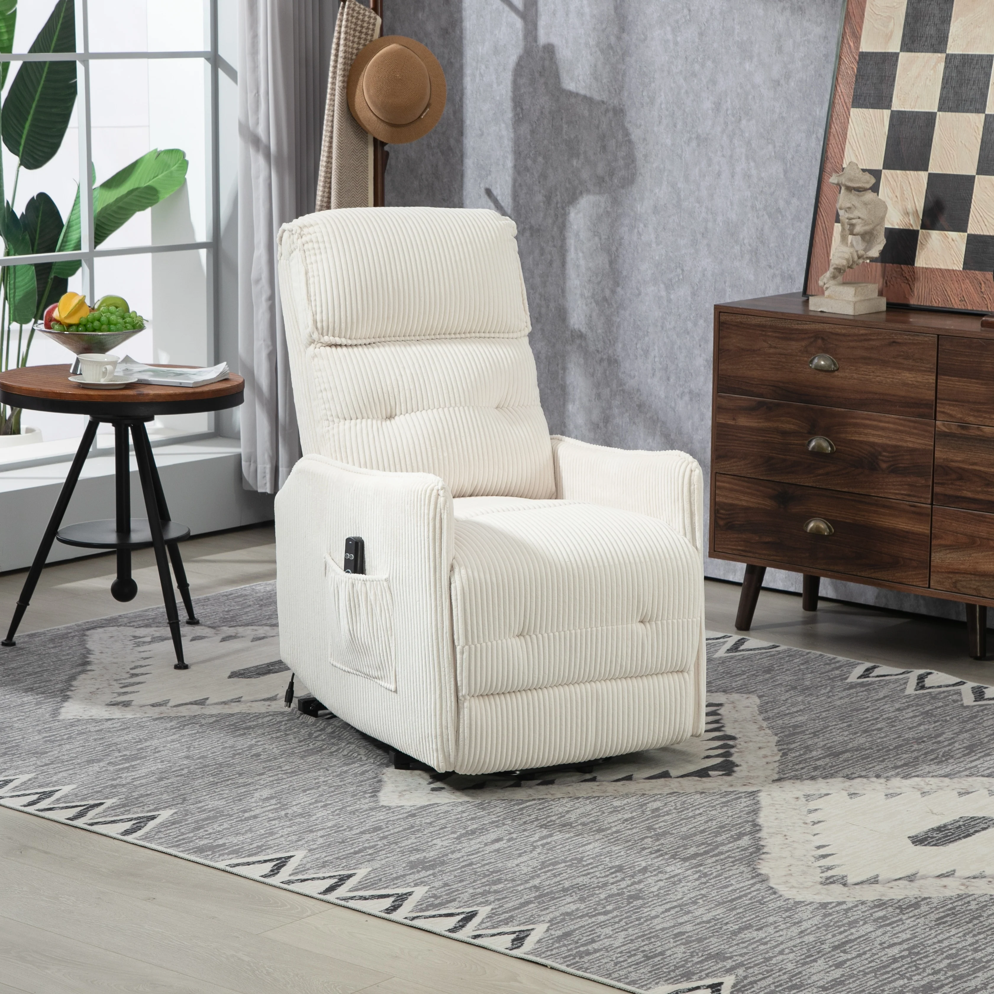 Beige Electric Power Recliner Chair with Side Pocket, Pocket Springs, Plush Seat Cushion for Living Room, Bedroom