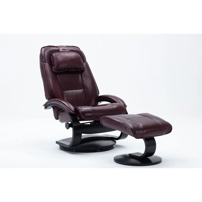 Top-grain Leather Swivel Recliner with Ottoman