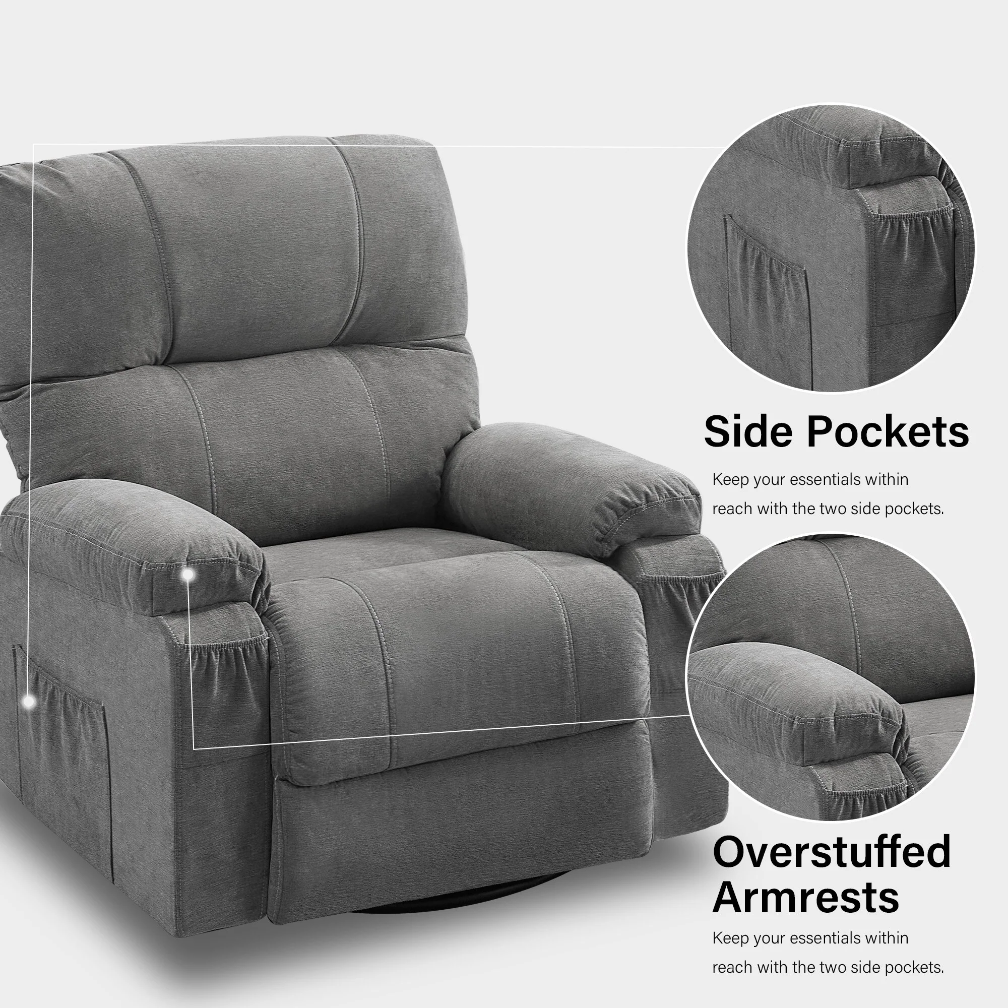 Recliner chair,360 degree rotating swing single sofa chair