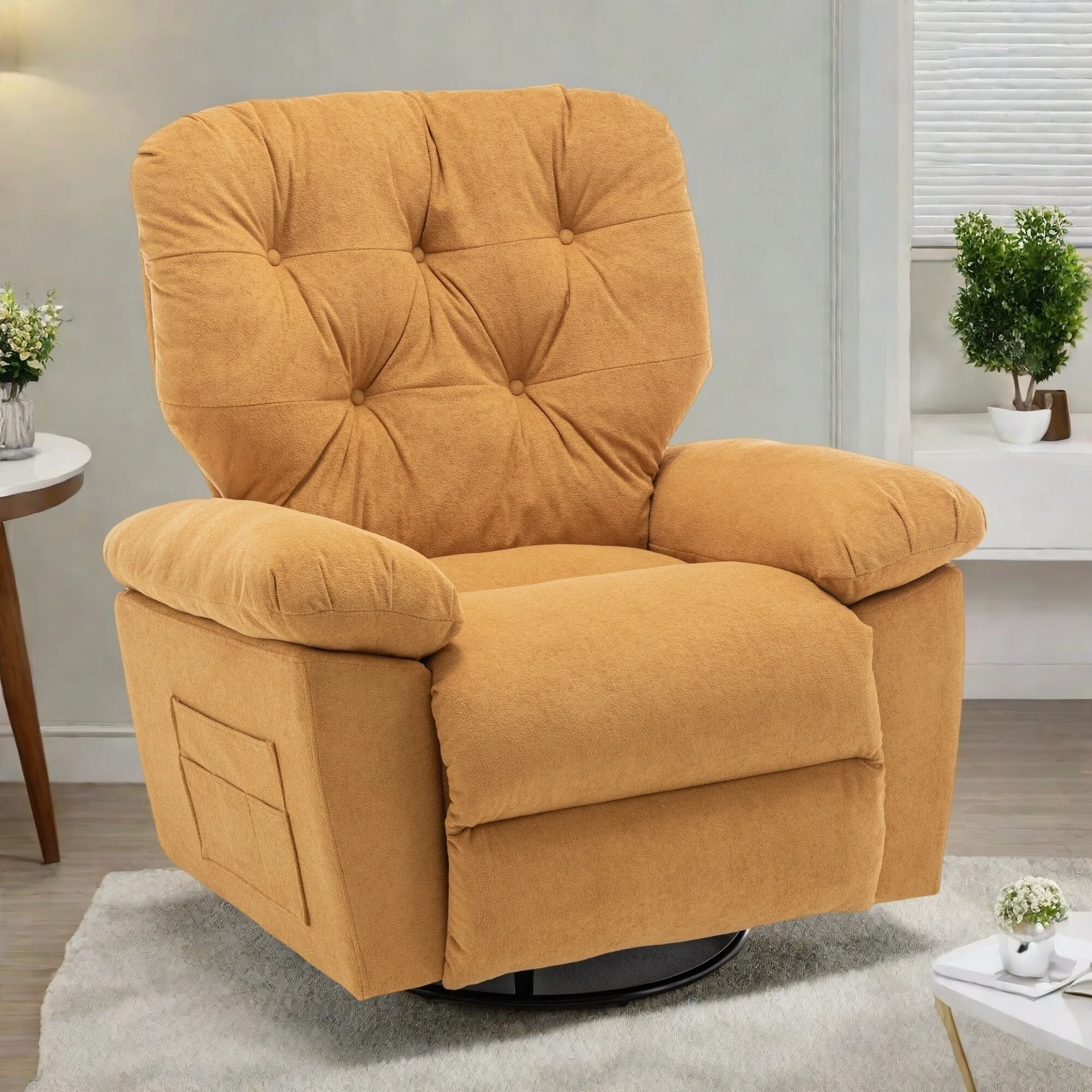 Standard-Size Fleece Swivel Rocker Recliner Chair with Manual Recline, Footrest, and Maternity Support Design