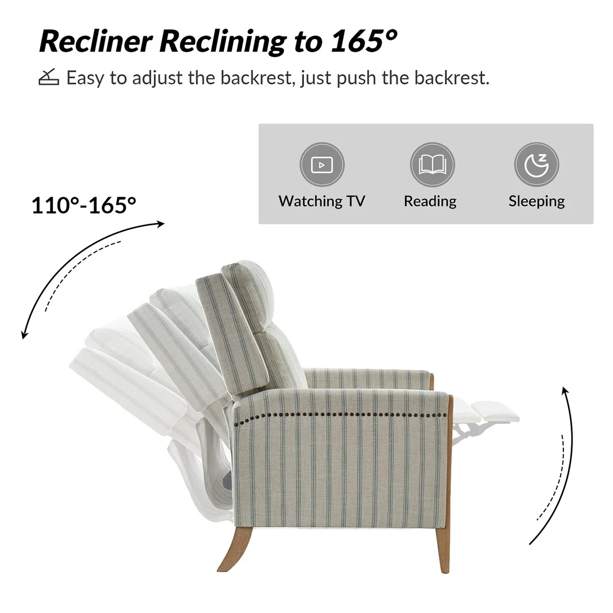 Suares Transitional Nailhead Manual Recliner with Solid Wood Legs Set of 2 by HULALA HOME