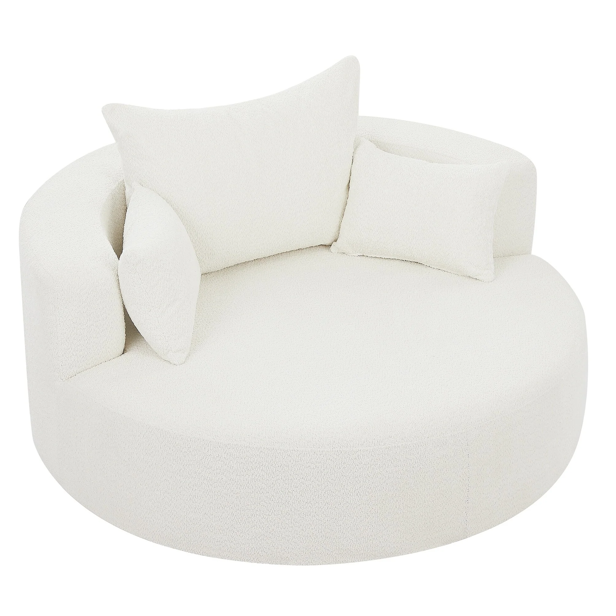 Chenille Accent Barrel Chair Lounge Chair, Round Sofa Chair Armchair with 360-Degree Swivel Base and 3 Removable Pillows
