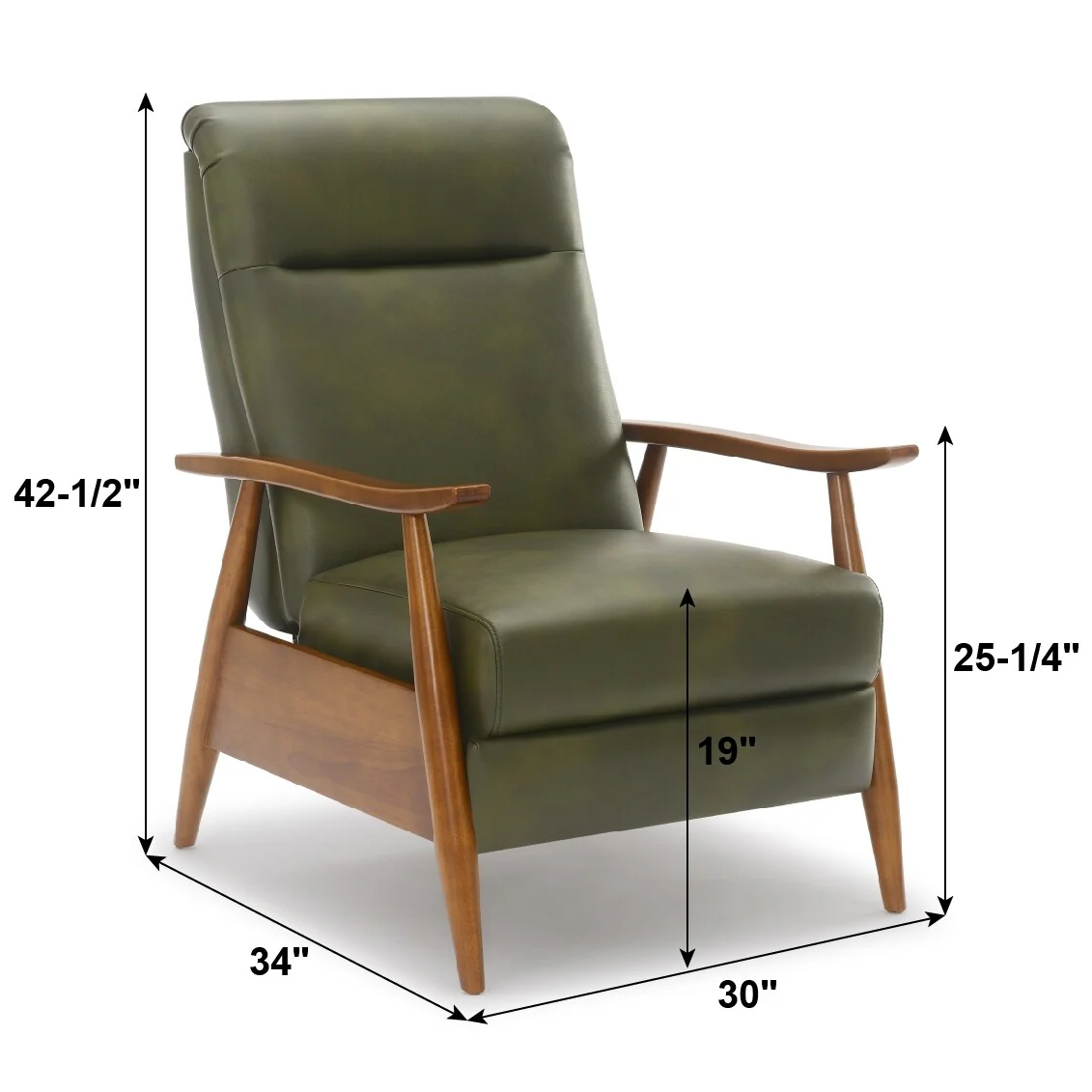 Sarasota Wood Arm Push Back Recliner - Fern Green