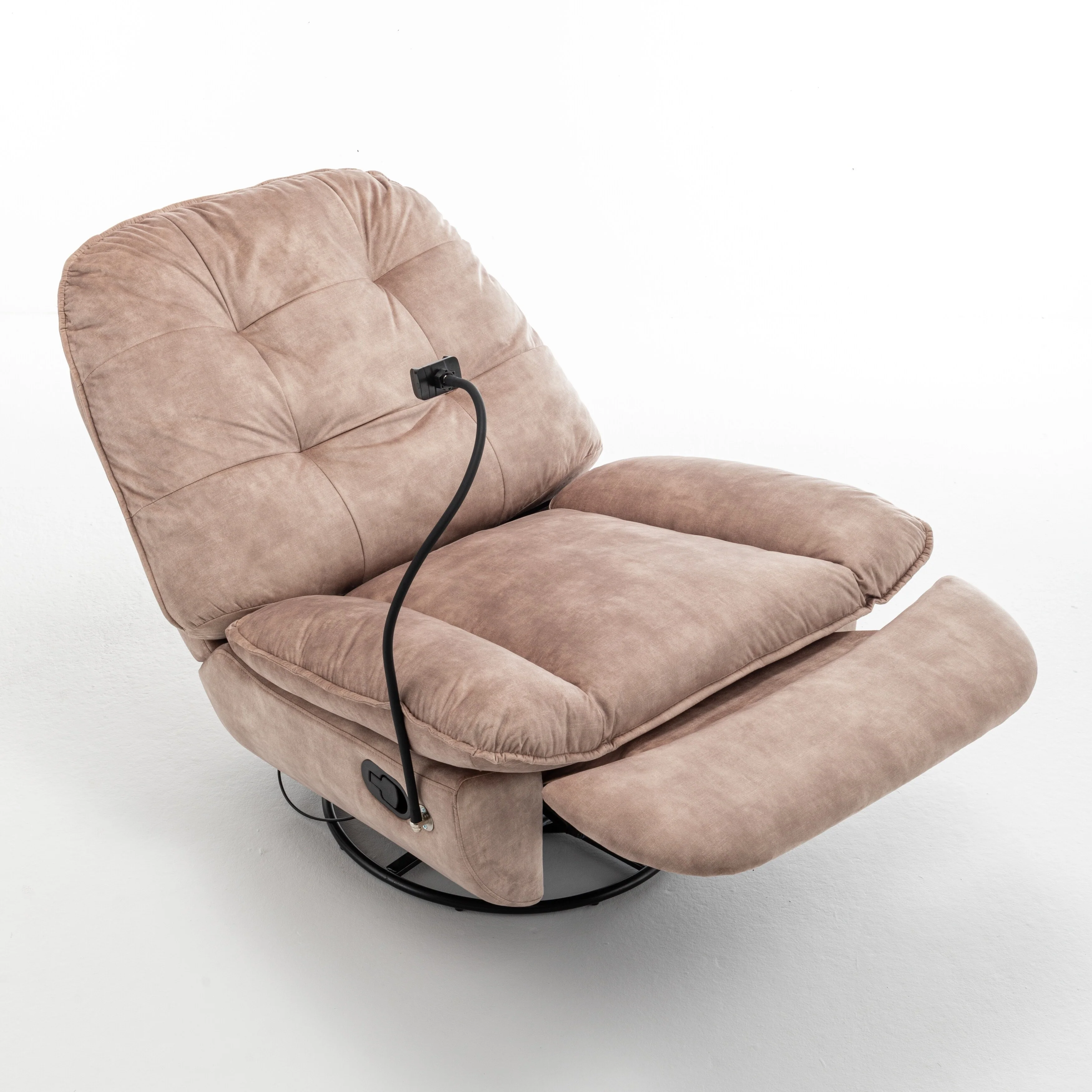 Velvet Oversized Recliner Chair with Rocking, Swivel, Removable Phone Holder, and Soft Cotton Padding
