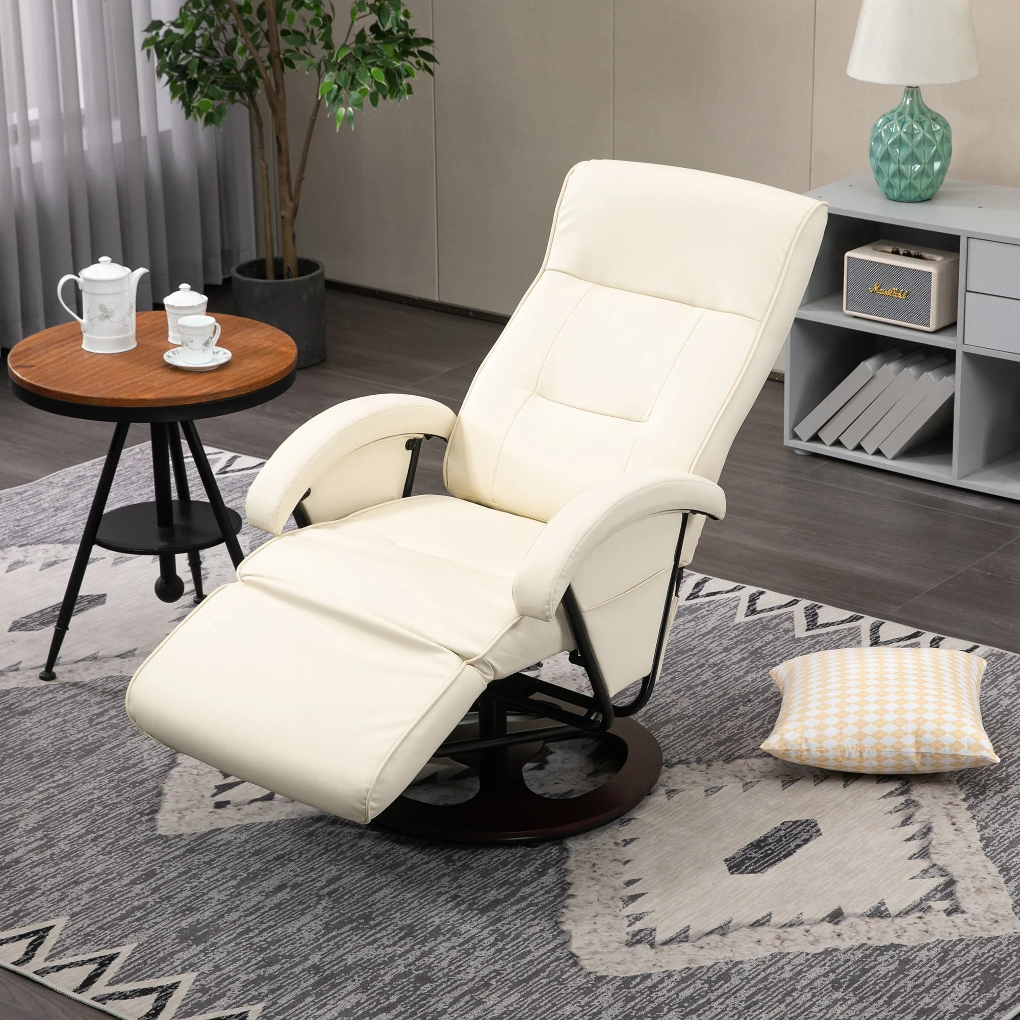 HOMCOM PU Recliner with Footrest, Lounge Chair with 135�� Adjustable Backrest, Swivel Wood Base
