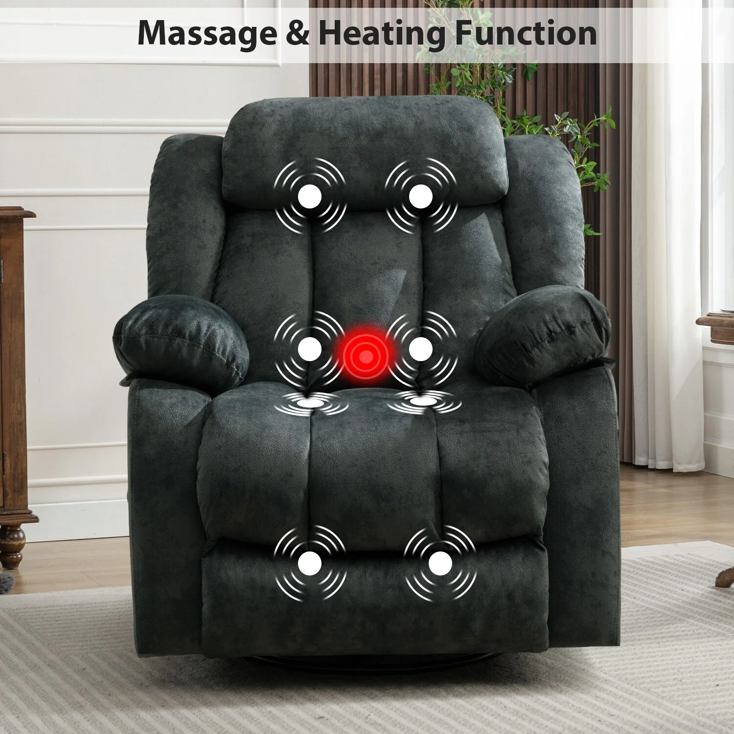 360�� Rotatable Swing Manual Massage Rocker Recliner With Heat And Vibration