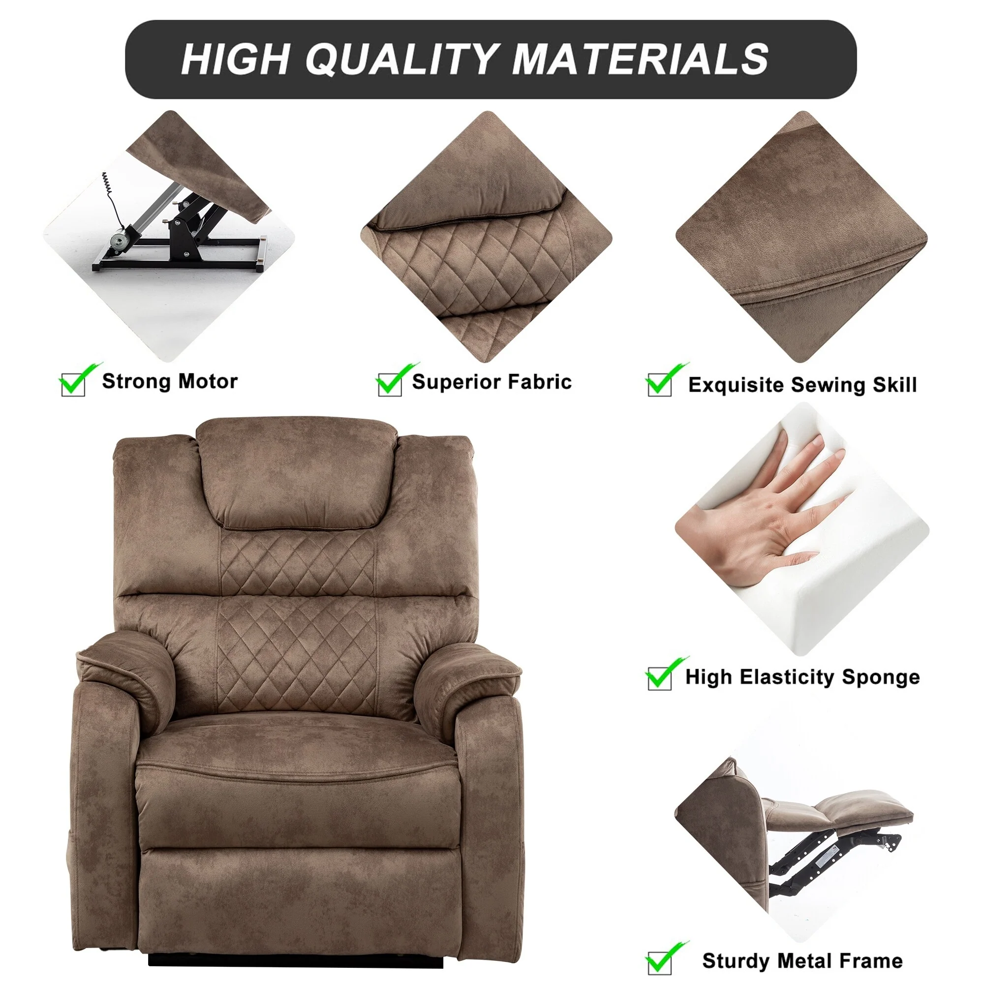 35.5W Dual Electric Power Lift Recliner,MassageHeat,180 degrees