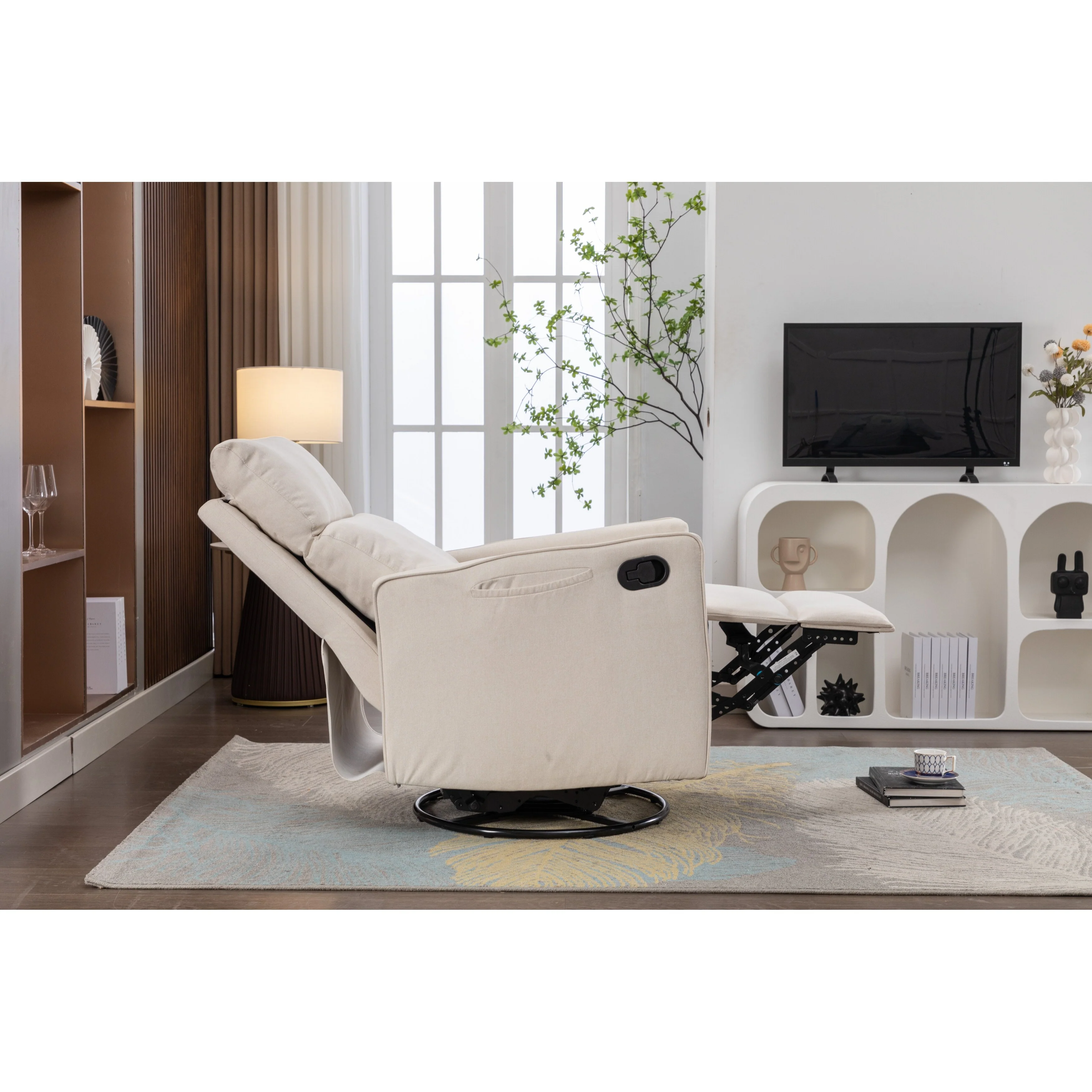 Manual Swivel Rocker Recliner Chair with Adjustable Back & Footrest
