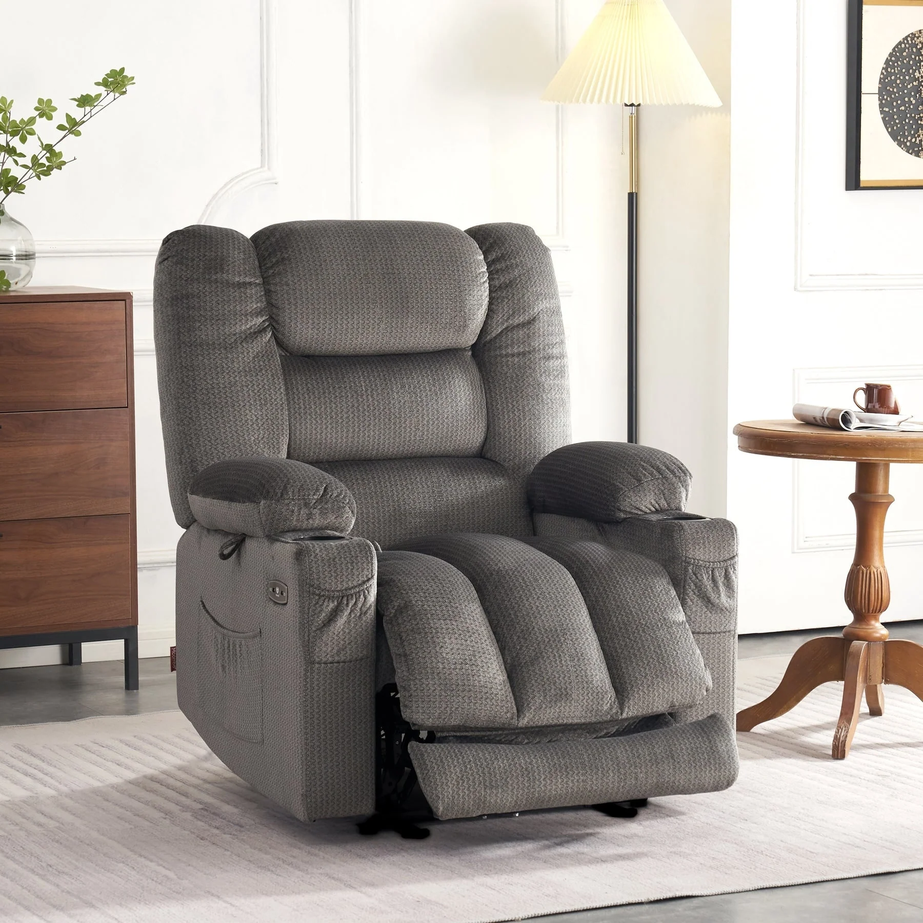 MCombo Electric Power Recliner Chair with Heat and Massage, Fabric 6079/PR670