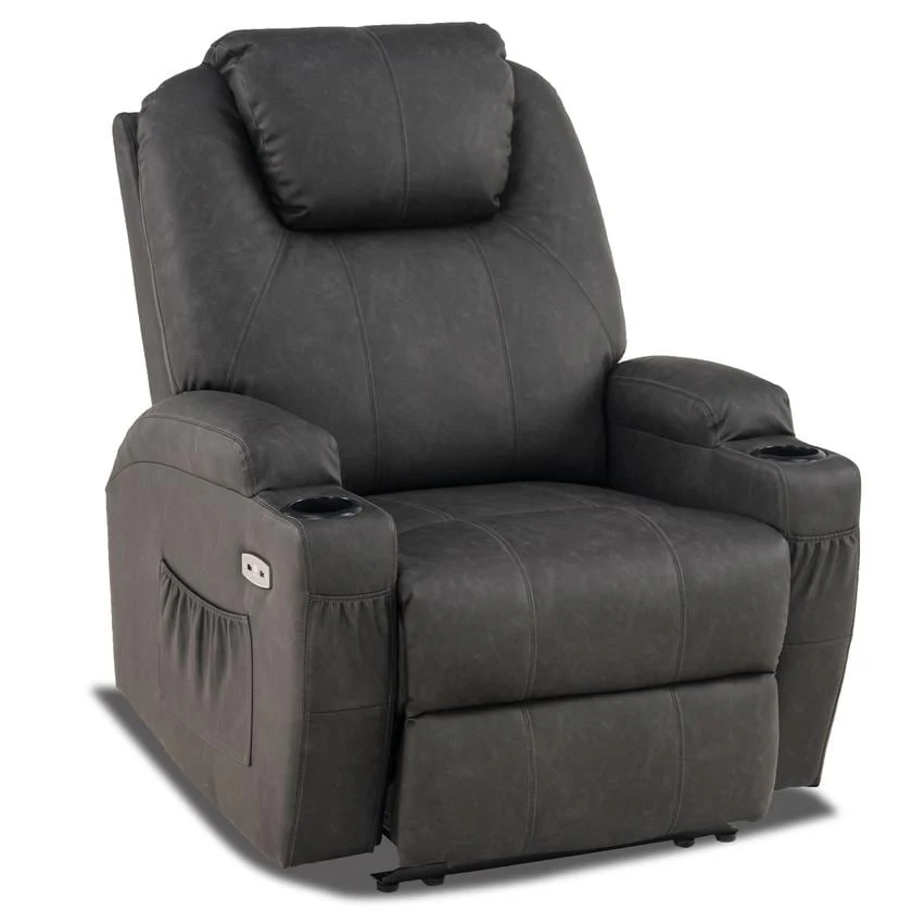 Mcombo Electric Power Recliner Chair with Massage and Heat, Faux Leather 7050