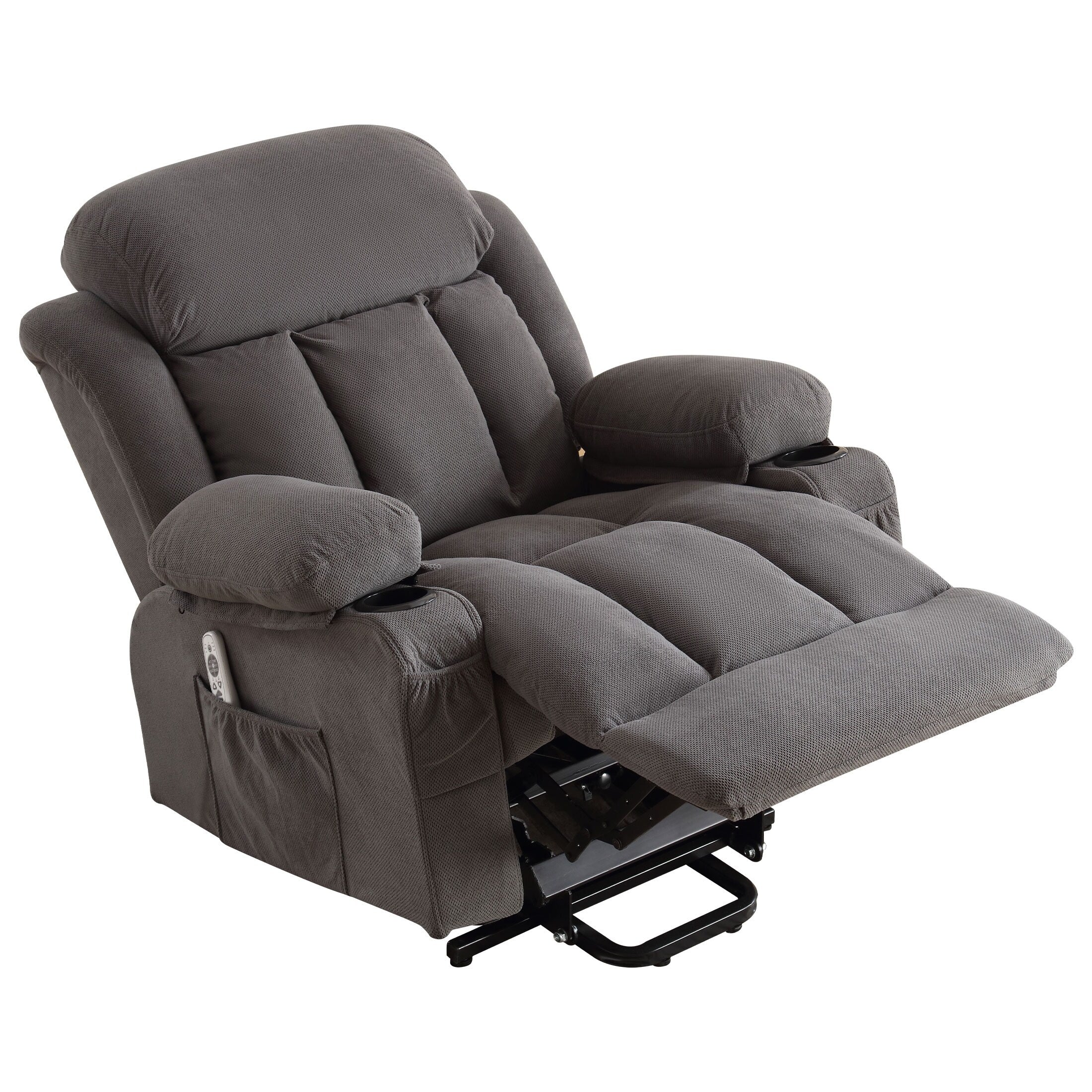 Grey Power Lift Recliner with Heat, Massage, USB, and Remote Control