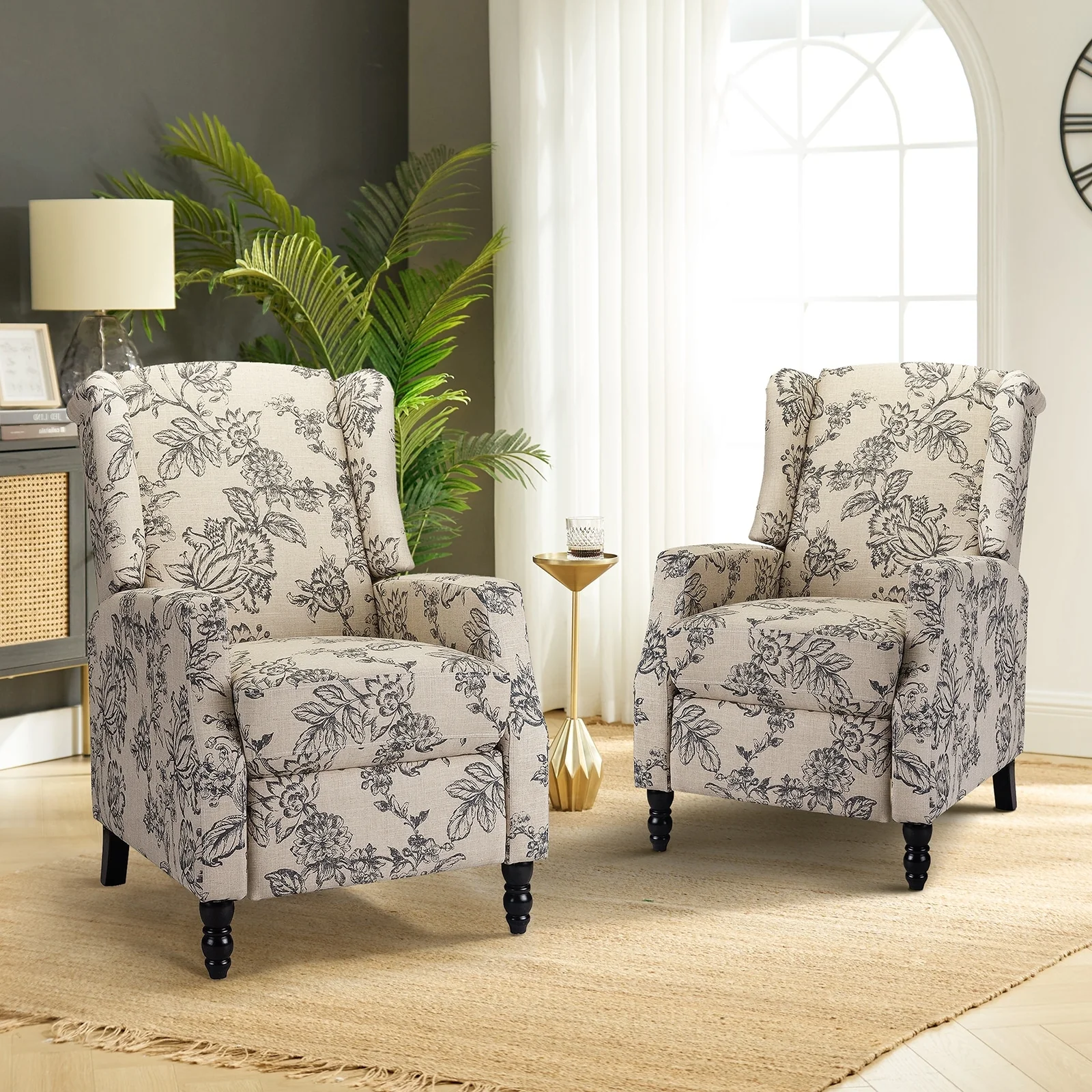 Damaris Mid-Century Modern Manual Pushback Recliner with Wingback Design Set of 2 by HULALA HOME