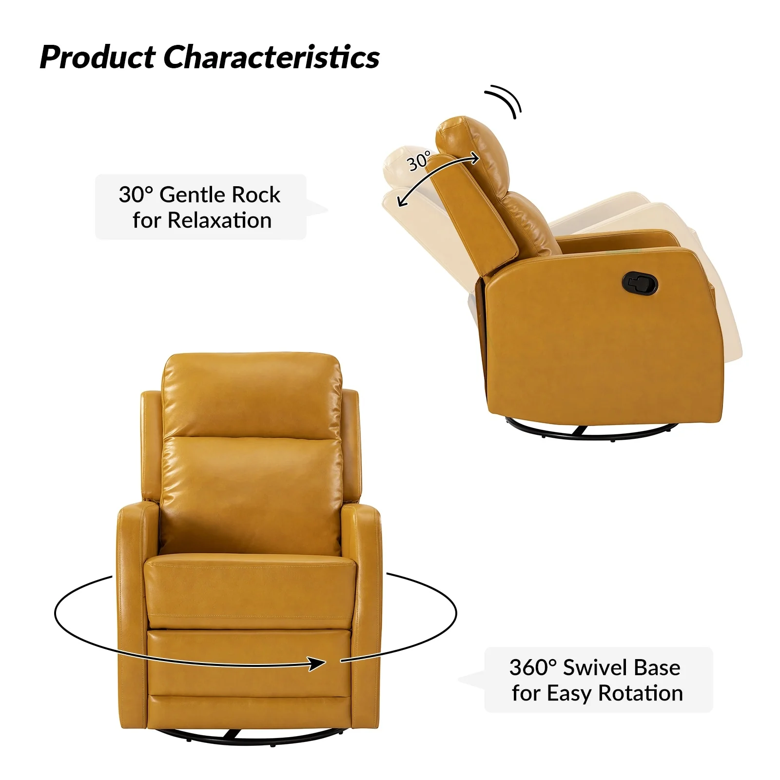 Esteban Modern Faux Leather Manual Rocking Swivel Recliner with Wingback