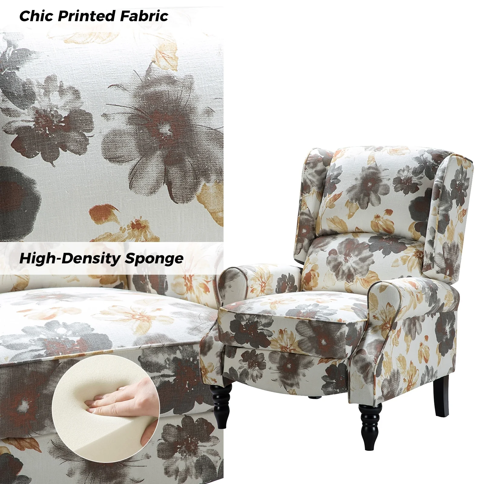 Olympus Upholstered Classic Manual Wingback Recliner with Solid Wood Legs by HULALA HOME