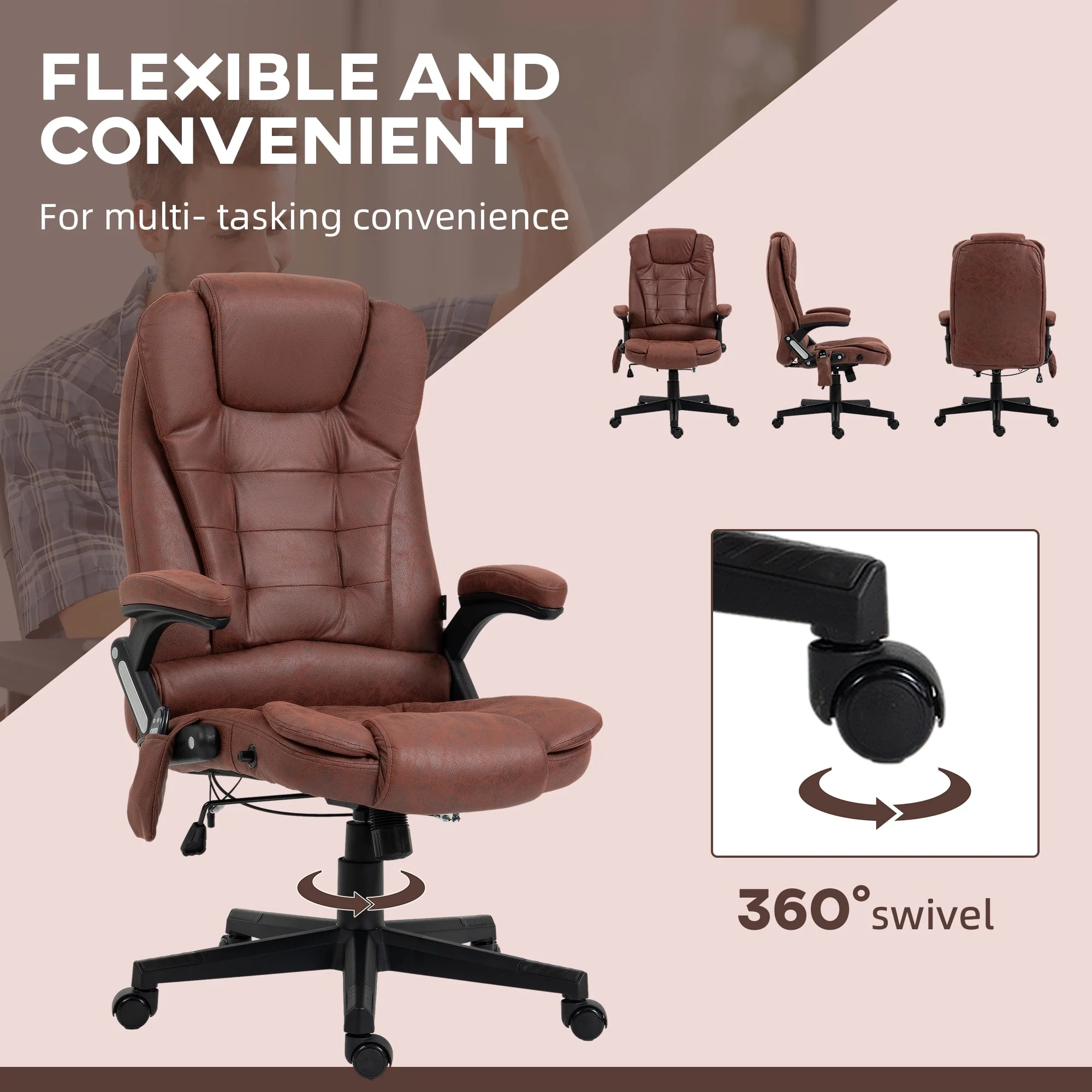 Heated Microfiber Executive Office Chair with 6-Point Massage, Reclining Backrest, Adjustable Height & Remote Control