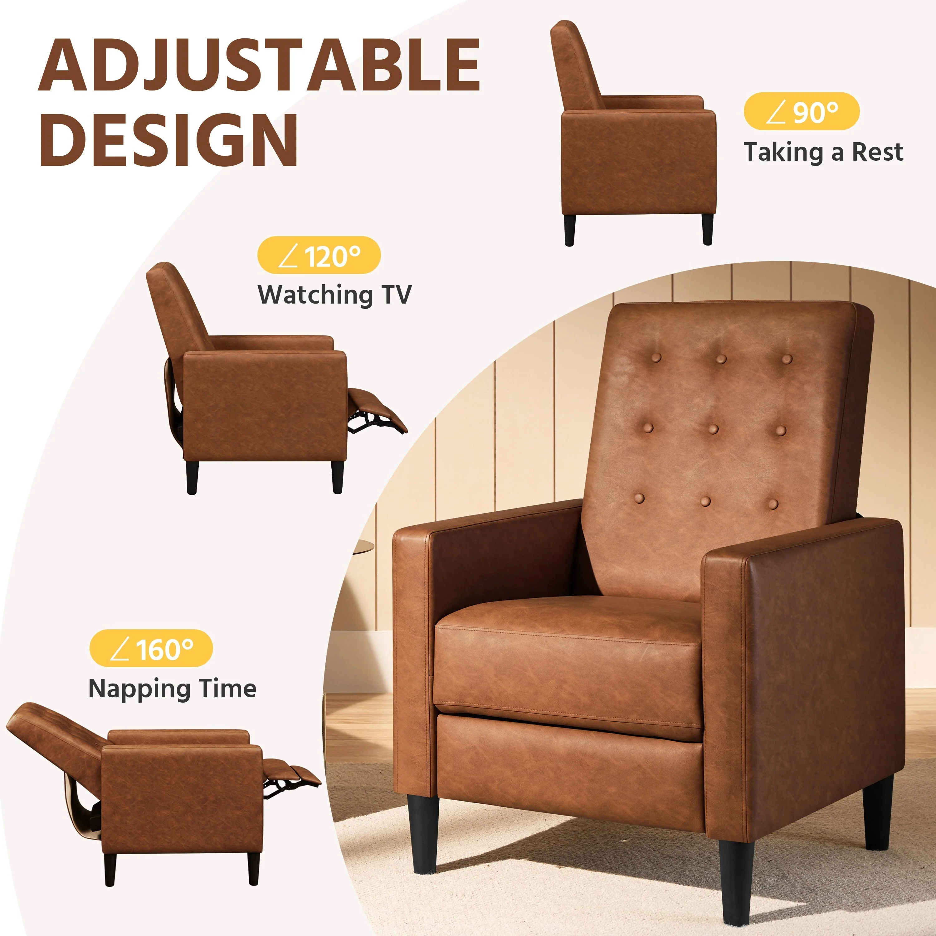 Yaheetech Modern Faux Leather Recliner Adjustable Back  Footrest Tufted Upholstered Sofa