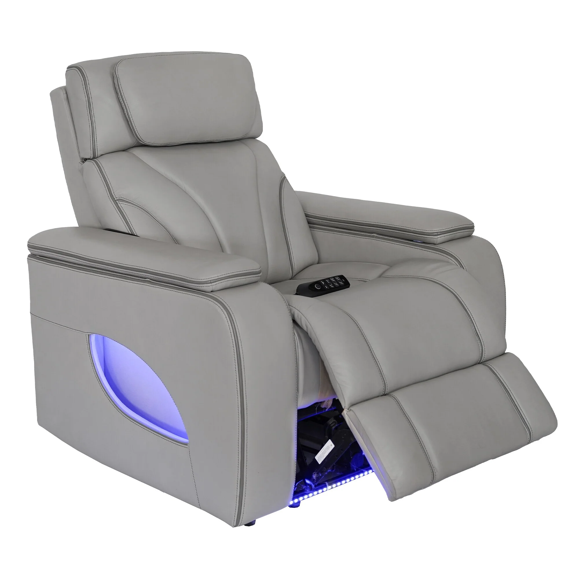 Octavia Silver and Gray Leather Zero Gravity Power Recliner with Heat and Massage
