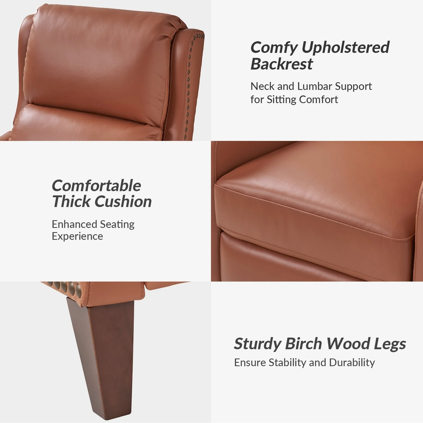 Brigida Modern Genuine Leather Nailhead Trim Recliner with Adjustable Footrest Set of 2 by HULALA HOME