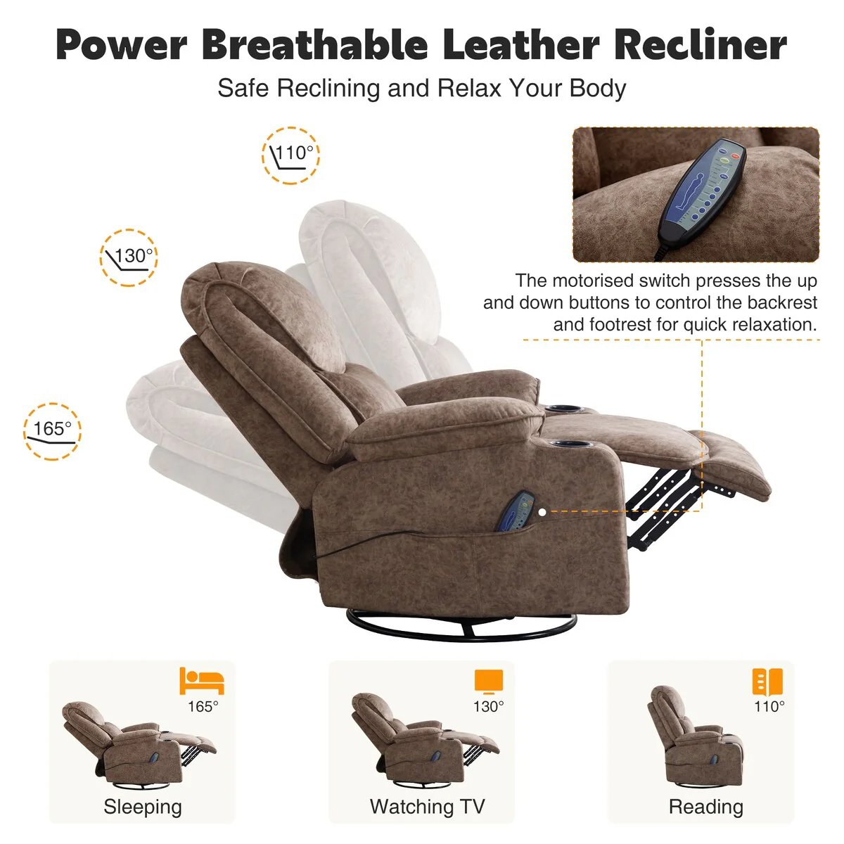 HOMYKA Swivel Manual Rocking Recliner Chair with Massage and Heat
