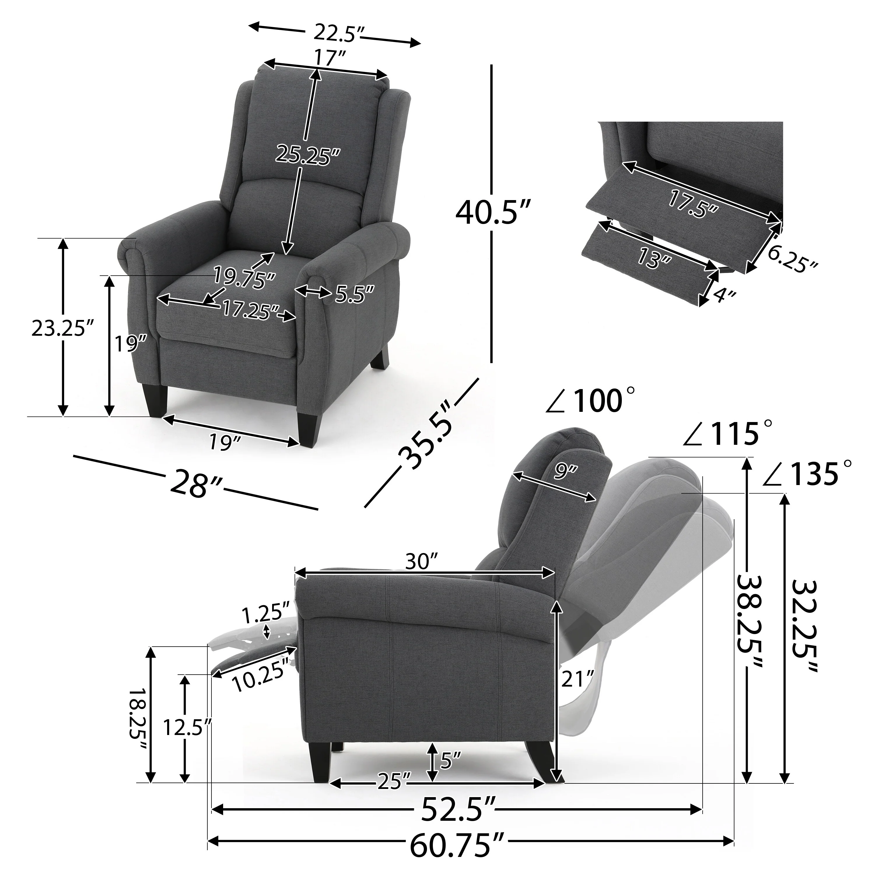 Charcoal Fabric Push?Back Recliner Chair (Easy?Care)