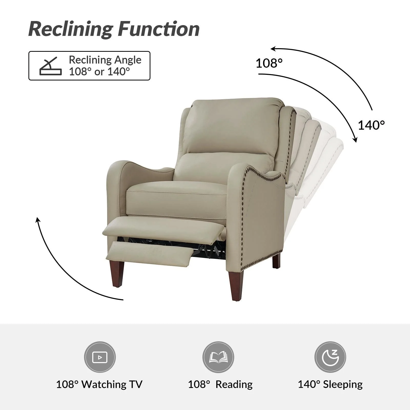 Brigida Modern Genuine Leather Nailhead Trim Recliner with Adjustable Footrest Set of 2 by HULALA HOME