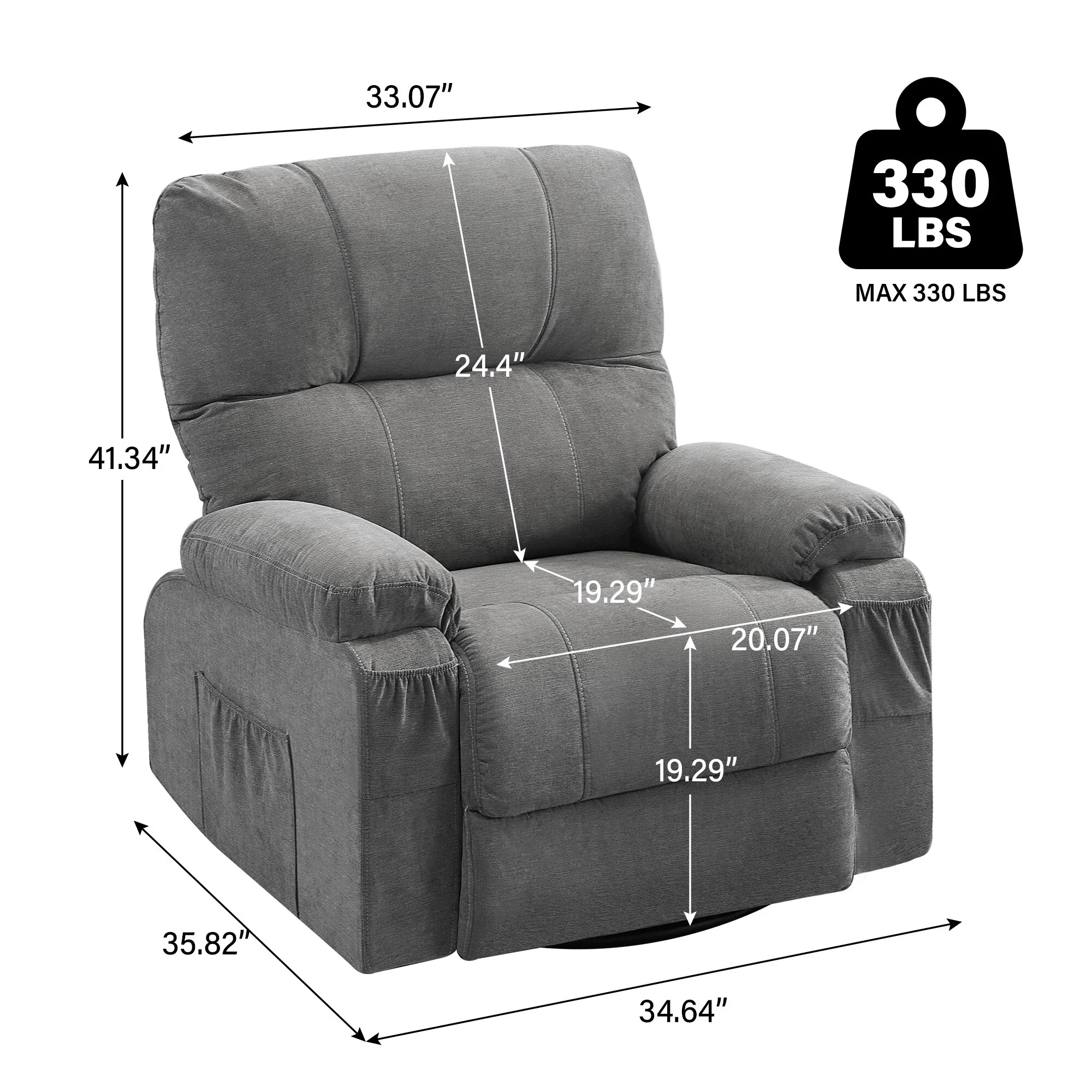 360�� Linen Swivel Rocker Recliner with Side Pockets