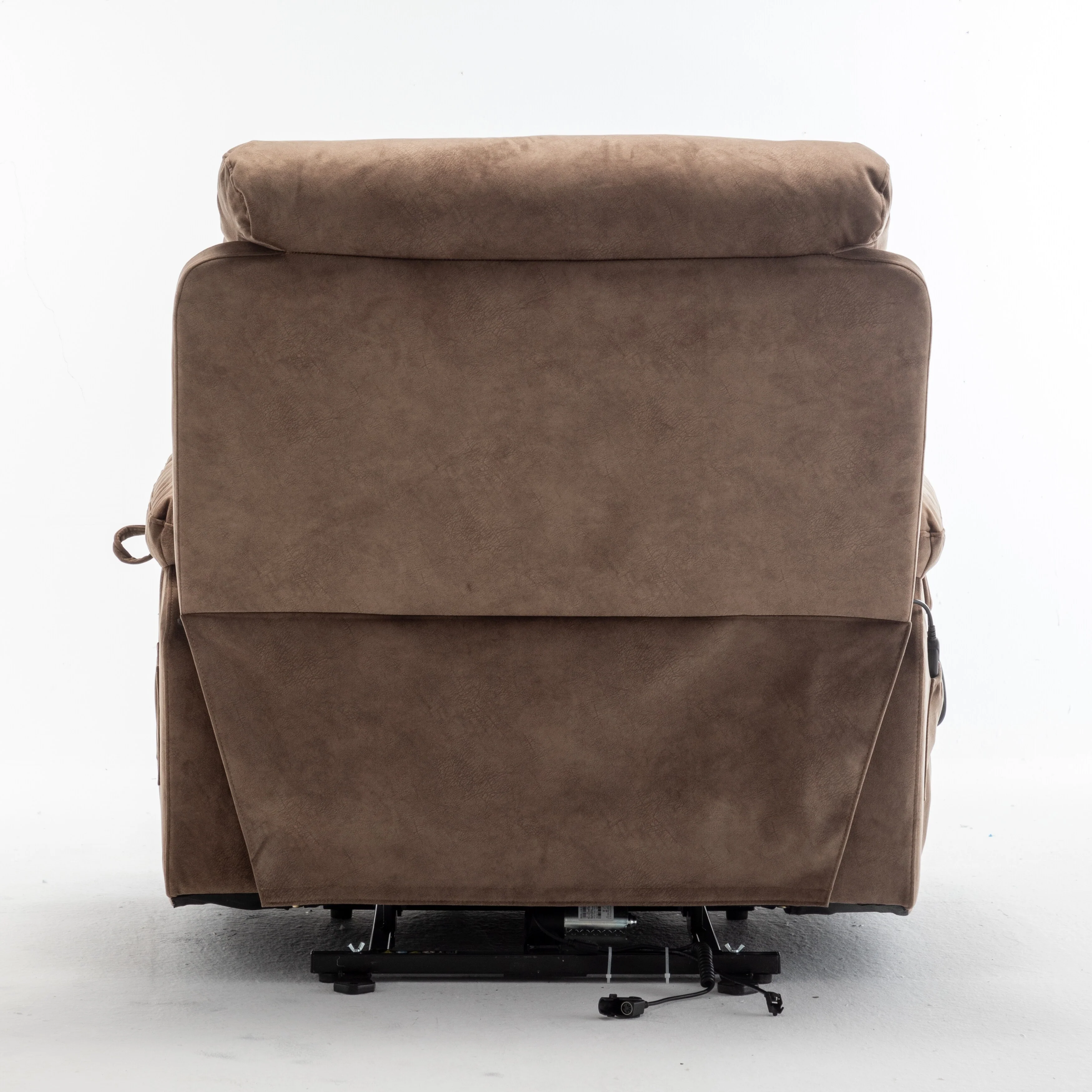 Brown Power Lift Recliner Chair with Massage, Lumbar Heating, Silent German Motor, Goose Down Fabric, and Cup Holders