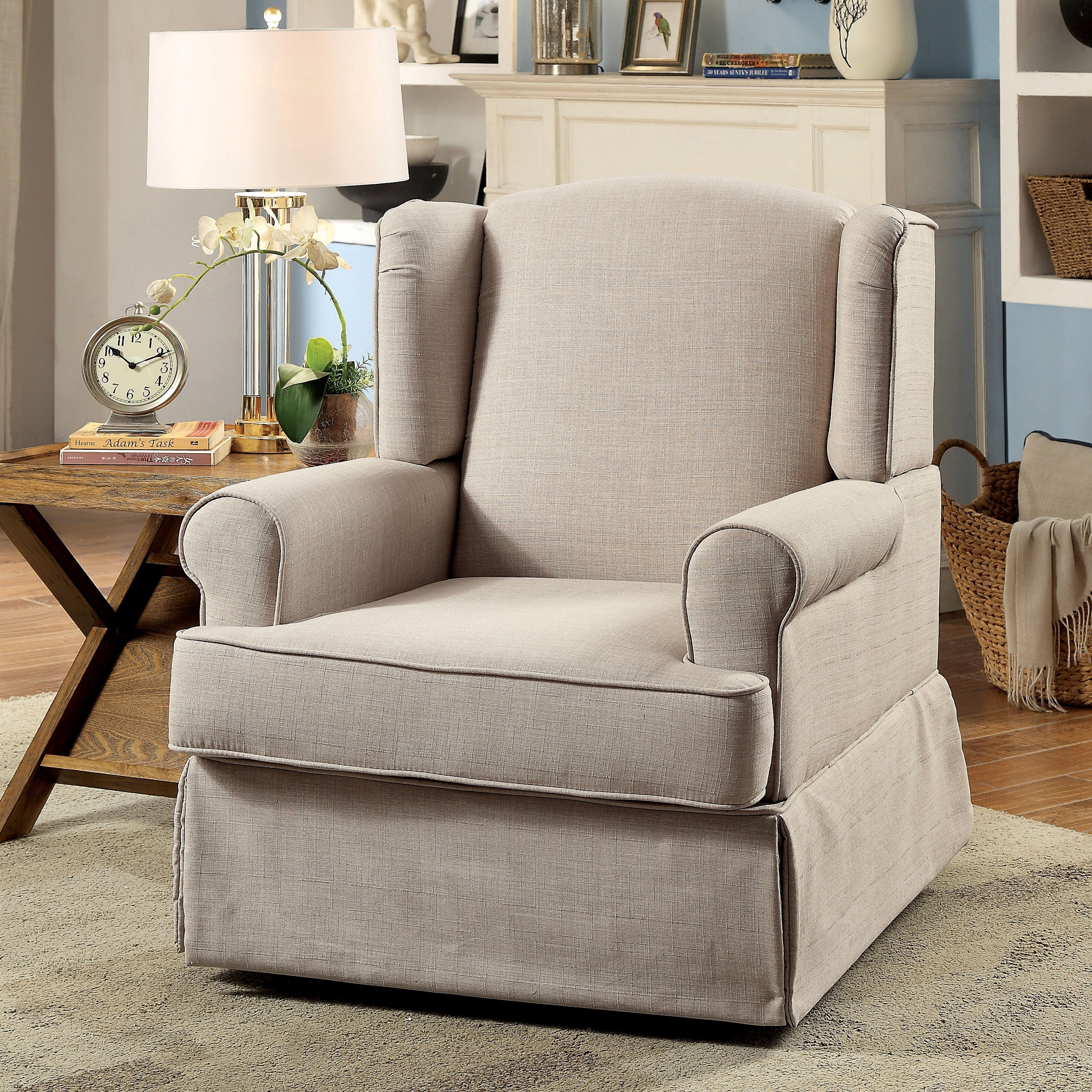 Keal Transitional Fabric Upholstered Skirted Glider Rocker Chair by Furniture of America