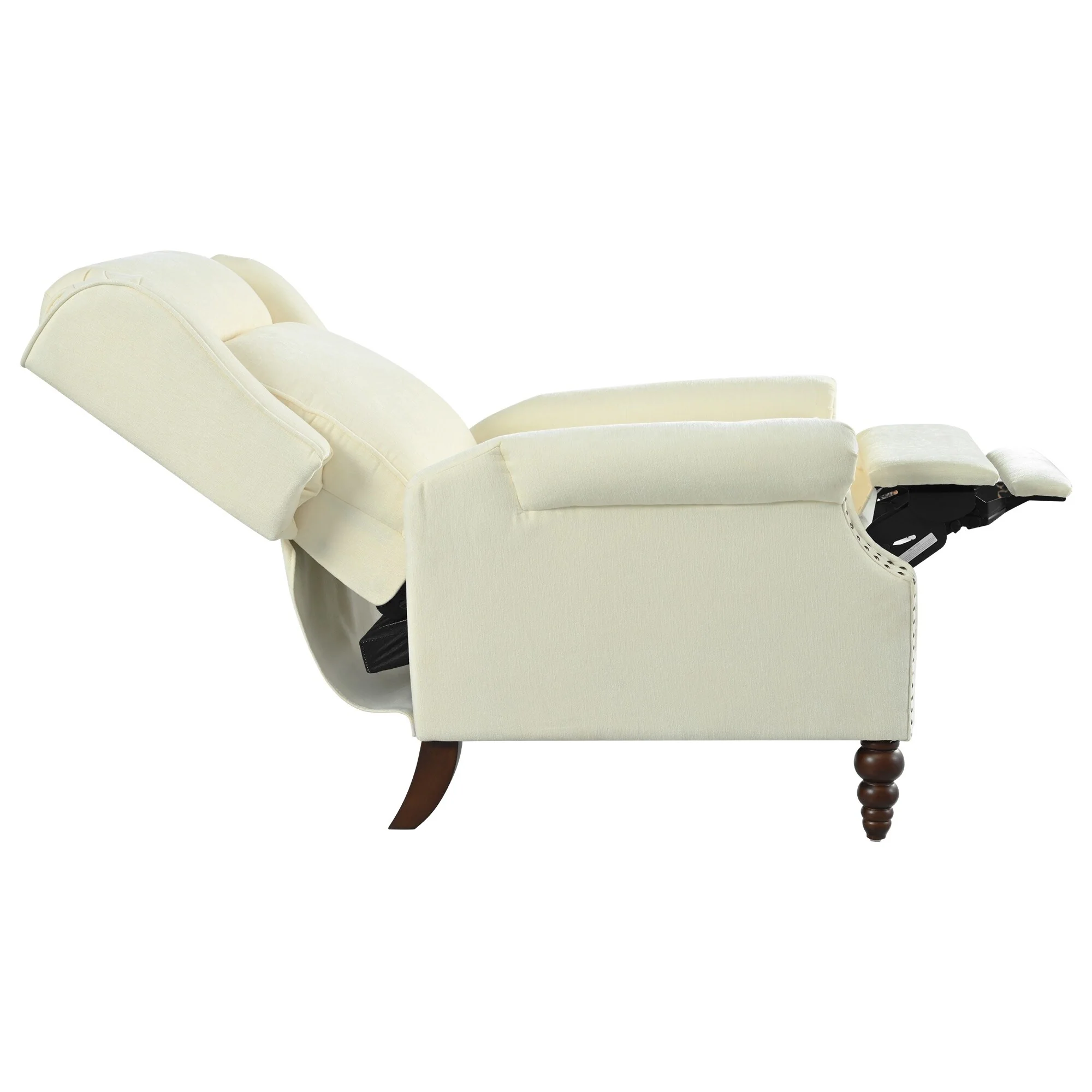29.75 Push Back Recliner Chair Upholstered Recliner Armchair with Classic Wing Back and Solid Gourd-shaped Wooden Legs