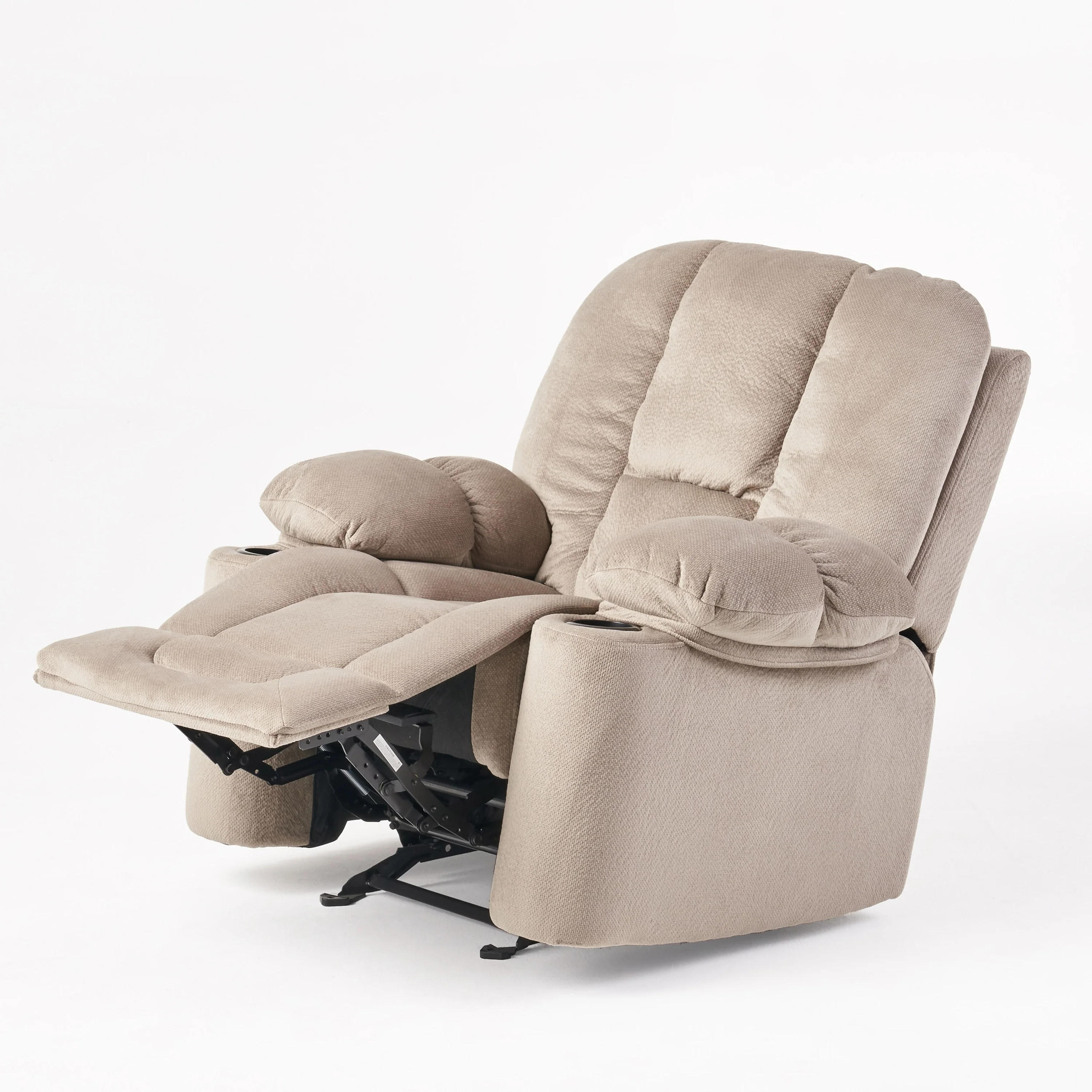 Stylish Manual Recliner with Soft Fabric Upholstery, Plush Padding, and Dual Cup Holders
