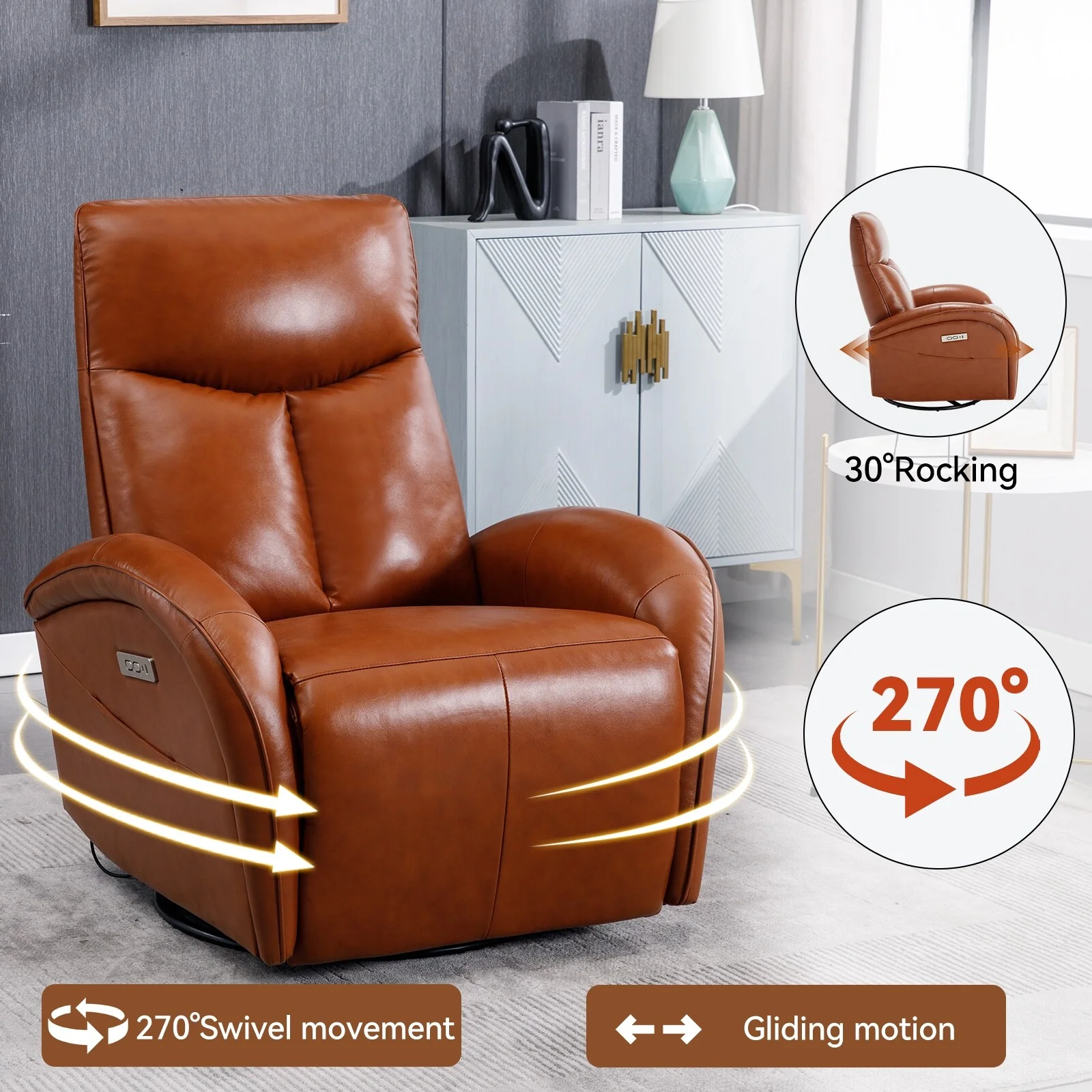 Armless Power Glider Recliner Chair with USB?C Charging & High Backrest