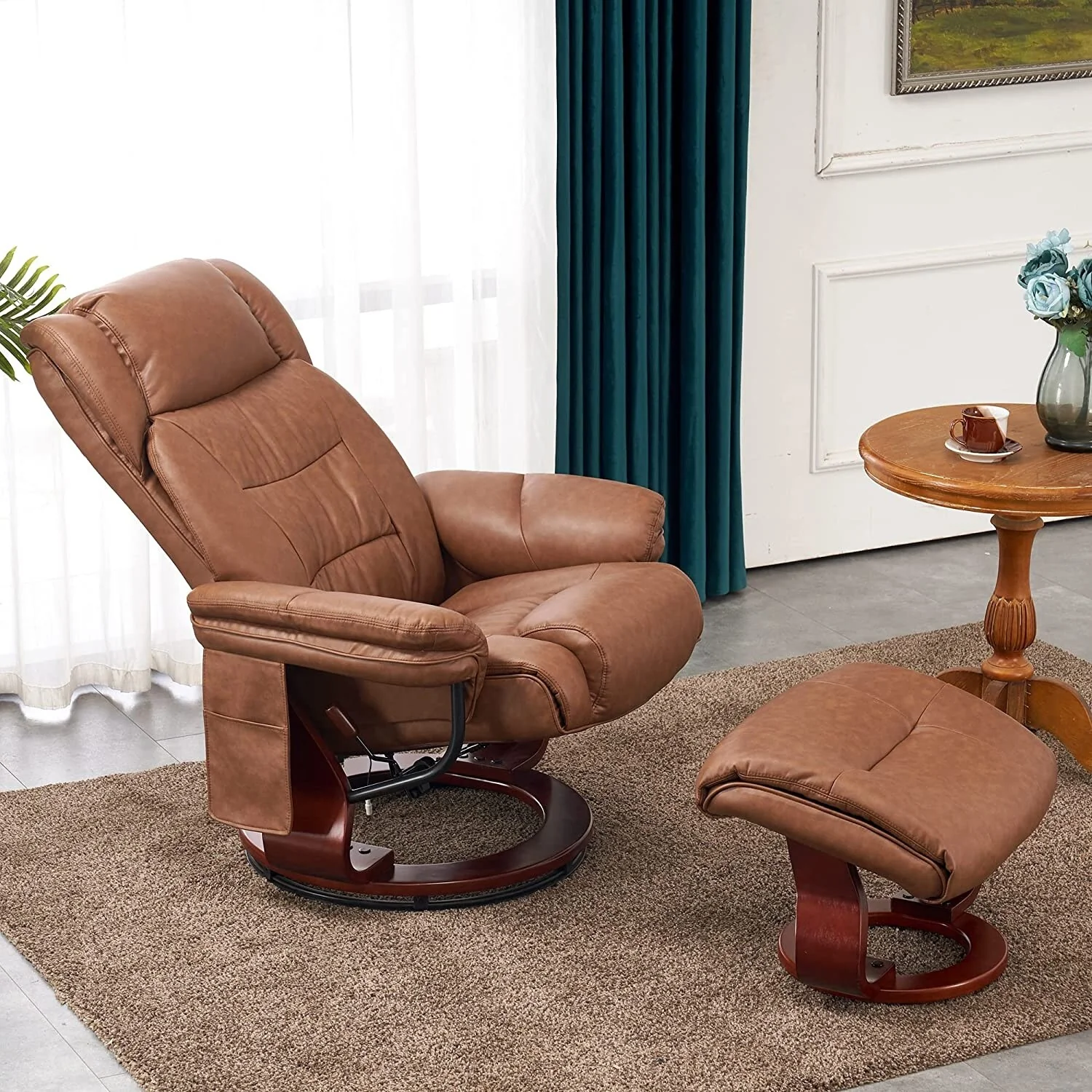 MCombo Swivel Recliners with Ottoman, Vibration Massage TV Chairs with Side Pocket