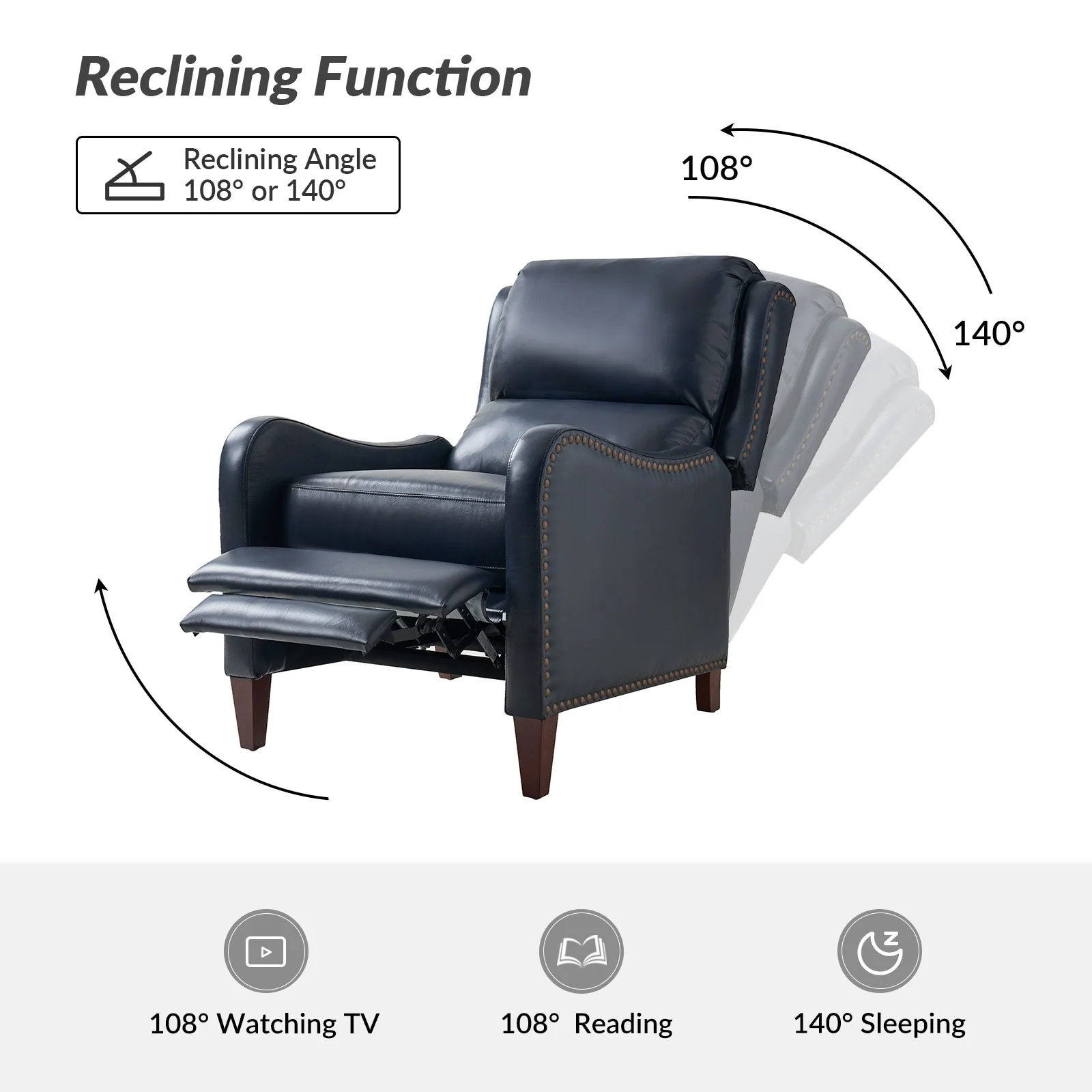 Brigida Modern Genuine Leather Nailhead Trim Recliner with Adjustable Footrest Set of 2 by HULALA HOME