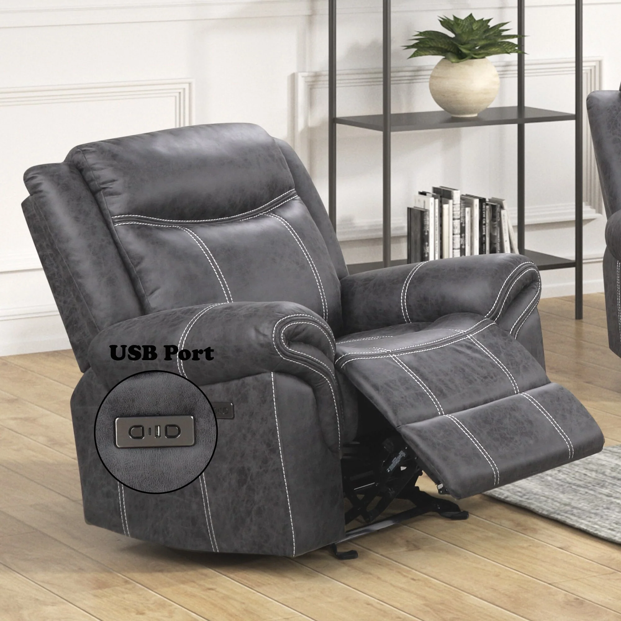 Dark Gray Polish Microfiber Power Motion Glider Recliner