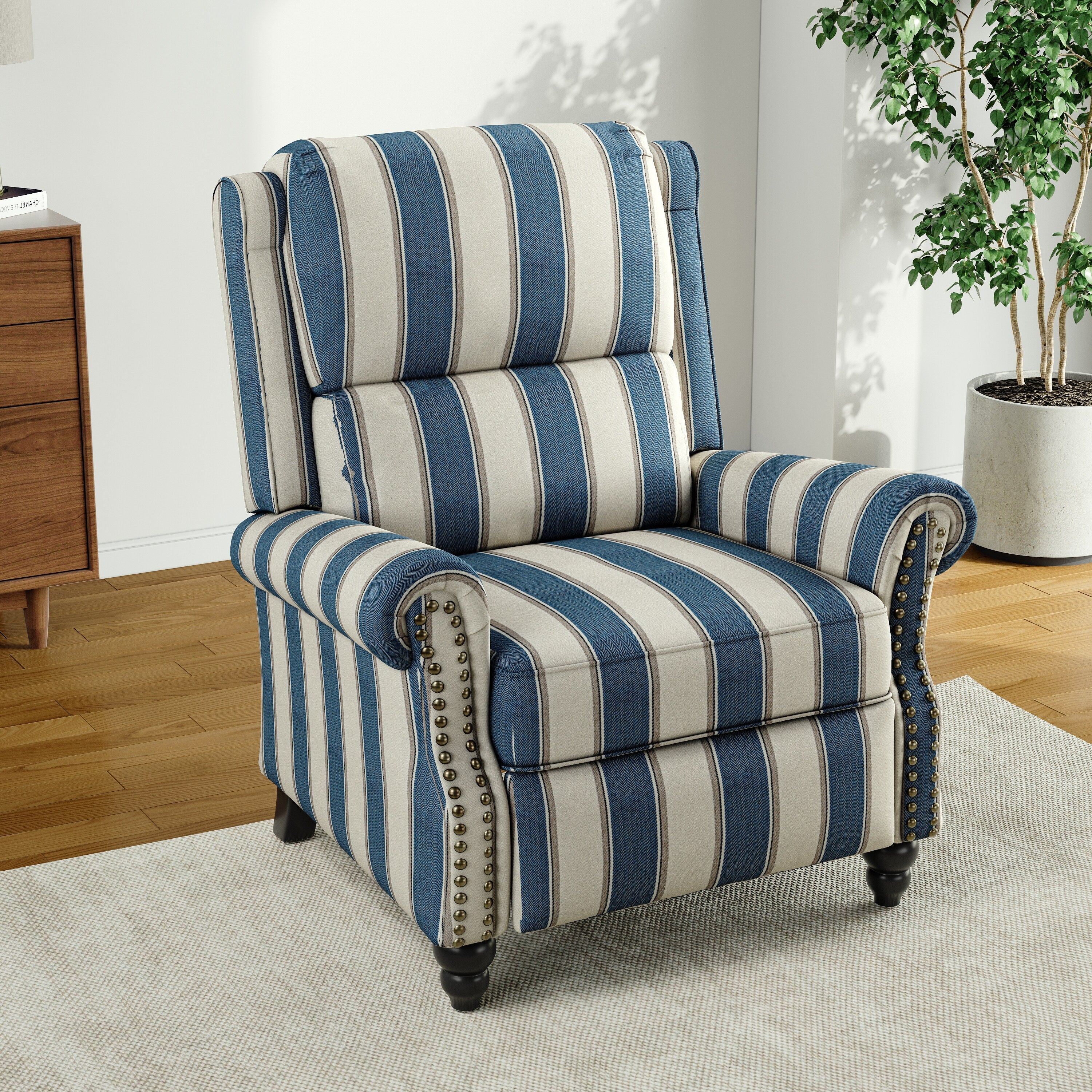 Alisa 35'' W Vegan Leather/ Linen Glider Push Back Recliner Chair