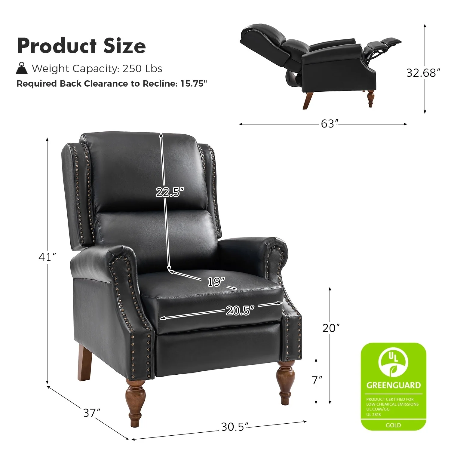 Terri Traditional Vegan Leather Manual Push Back Recliner by HULALA HOME