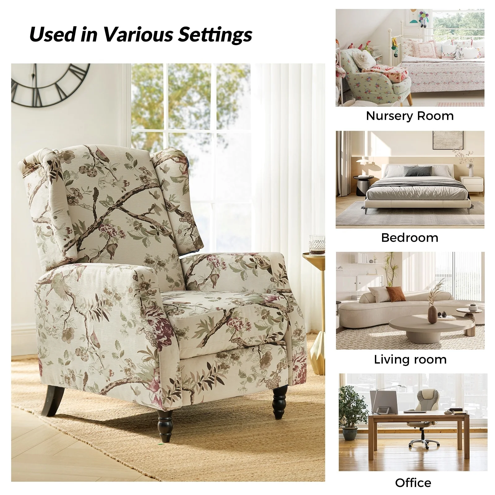 Damaris Mid-Century Modern Manual Pushback Recliner with Wingback Design by HULALA HOME